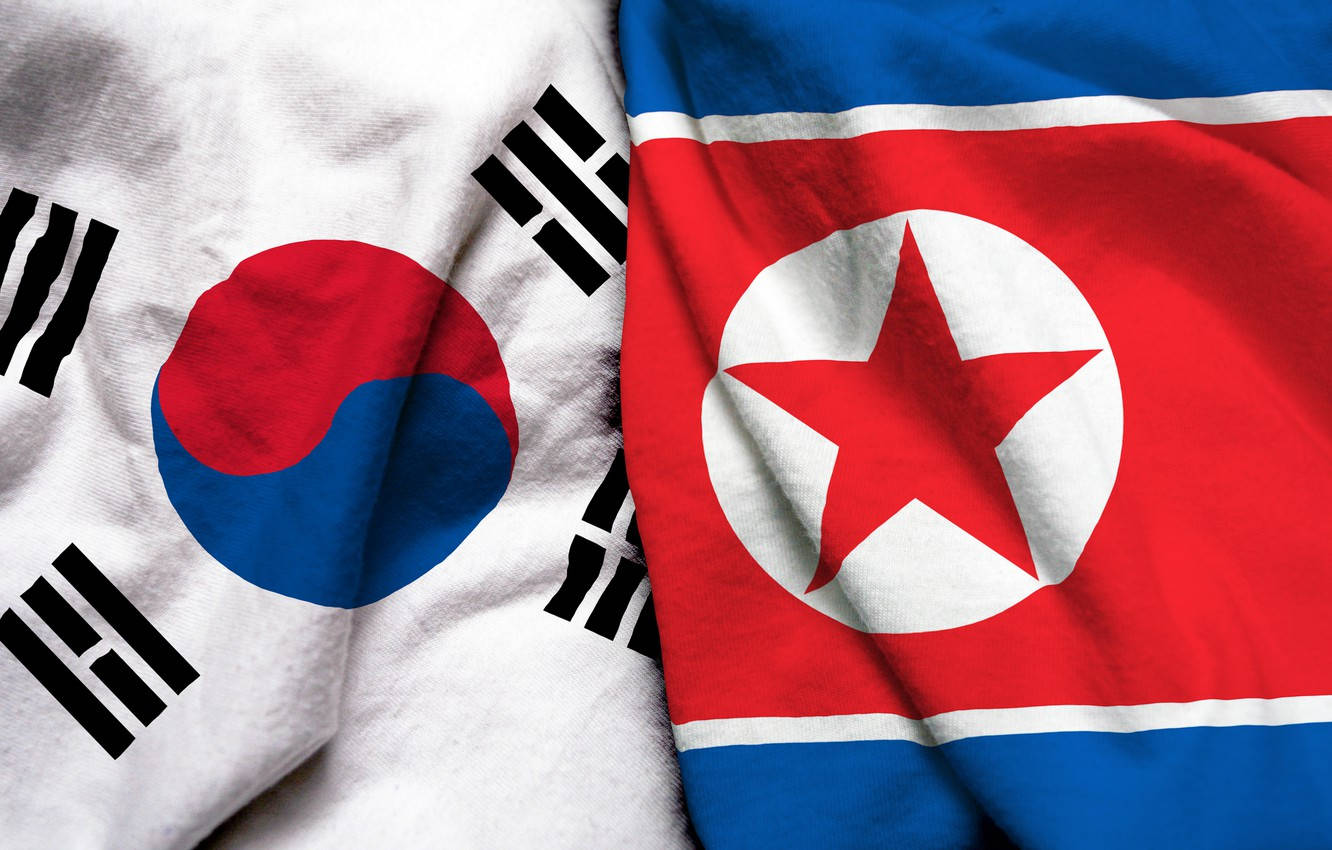 South Korea flag, North Korea flag, fabric texture, HD Desktop Wallpaper