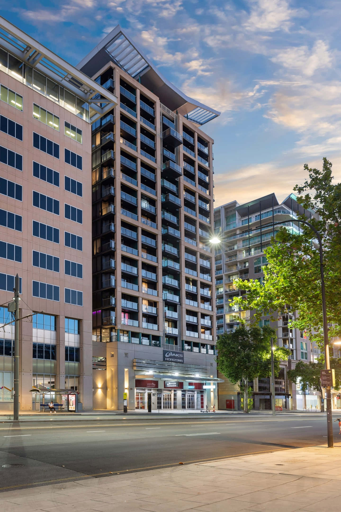 Adelaide North Terrace, twilight sky, glass balconies, Full HD Phone Wallpaper