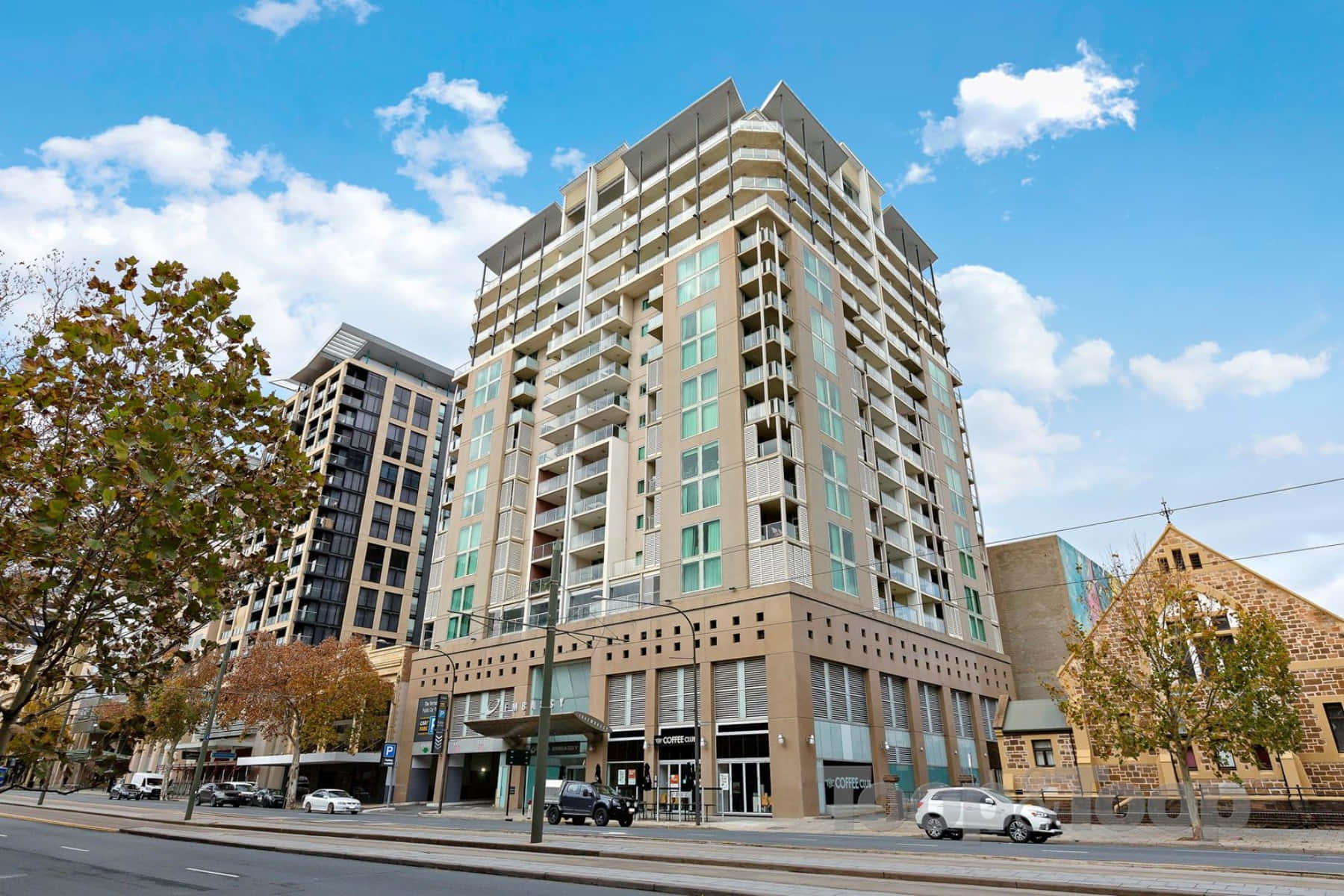 North Terrace Adelaide, modern high-rise apartment building, glass balconies, HD Desktop Wallpaper