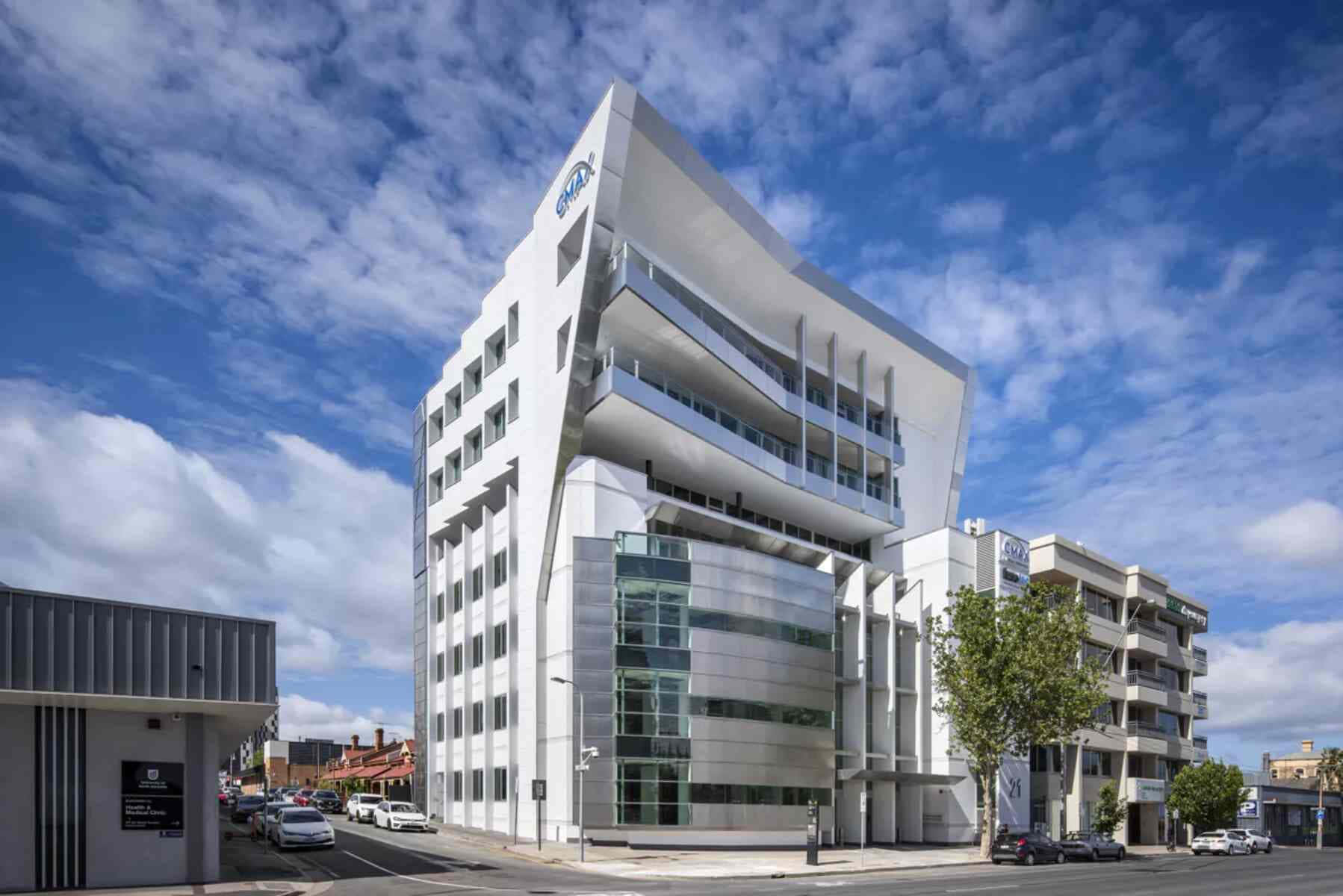 North Terrace Adelaide, modern architecture, white and glass building, HD Desktop Wallpaper