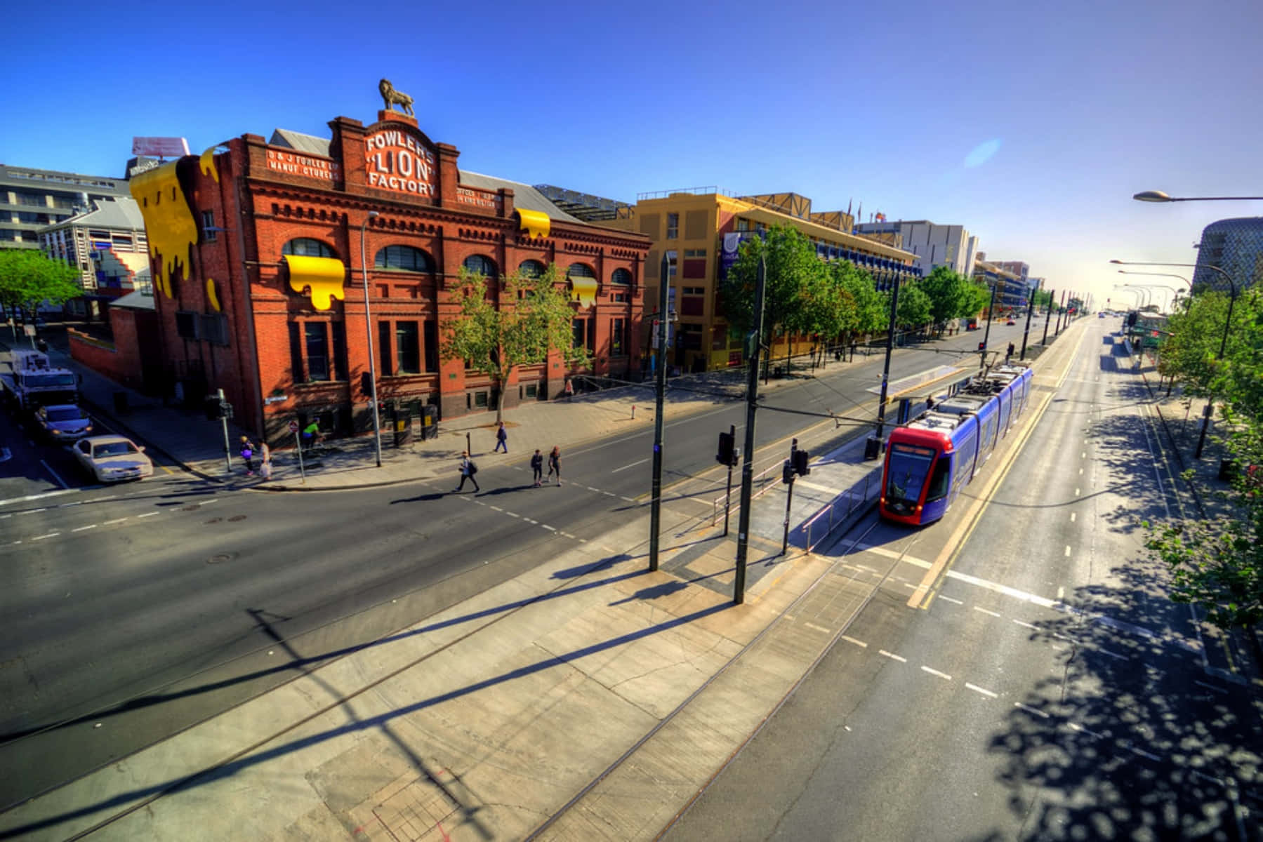 North Terrace Adelaide, red tram, historic red brick building, HD Desktop Wallpaper