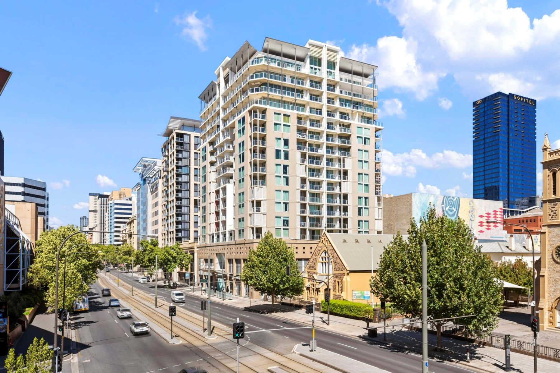 North Terrace Adelaide, urban landscape, modern high-rise apartment building, HD Desktop Wallpaper