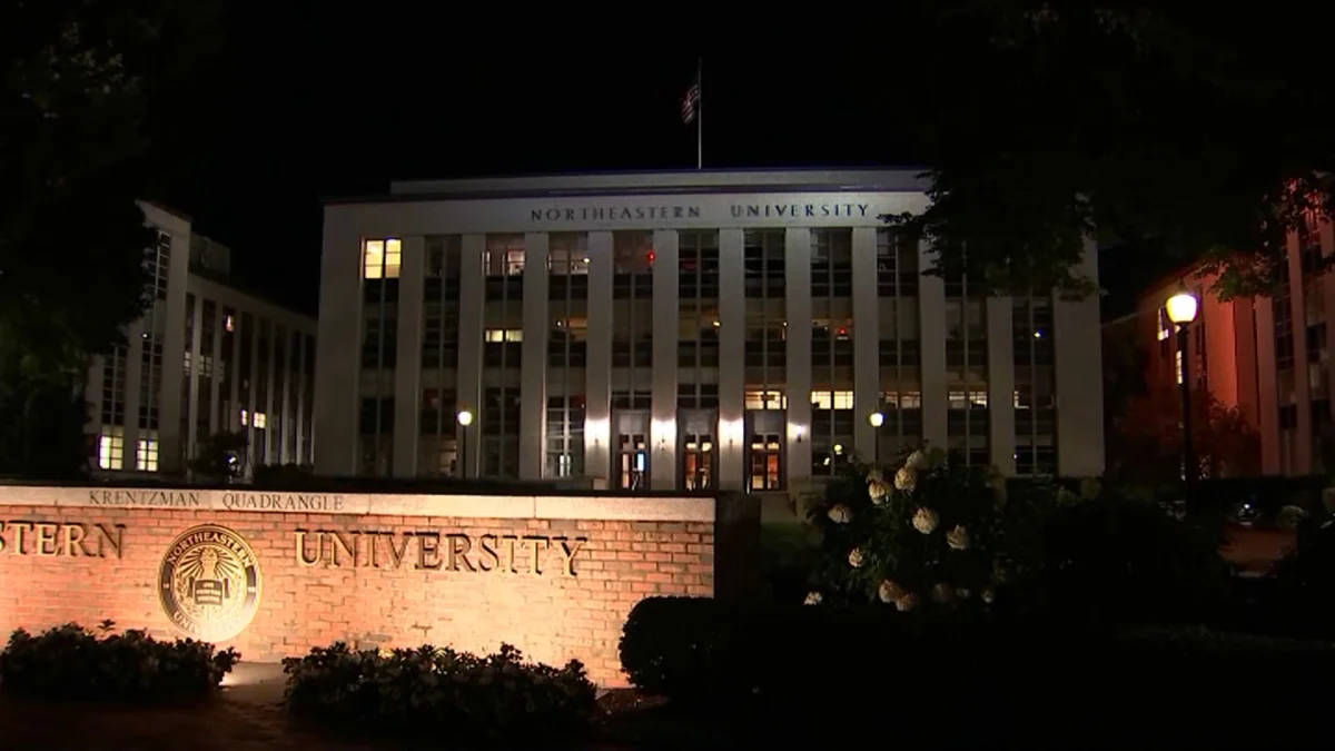 Northeastern University, night, building illuminated, SD Desktop Wallpaper