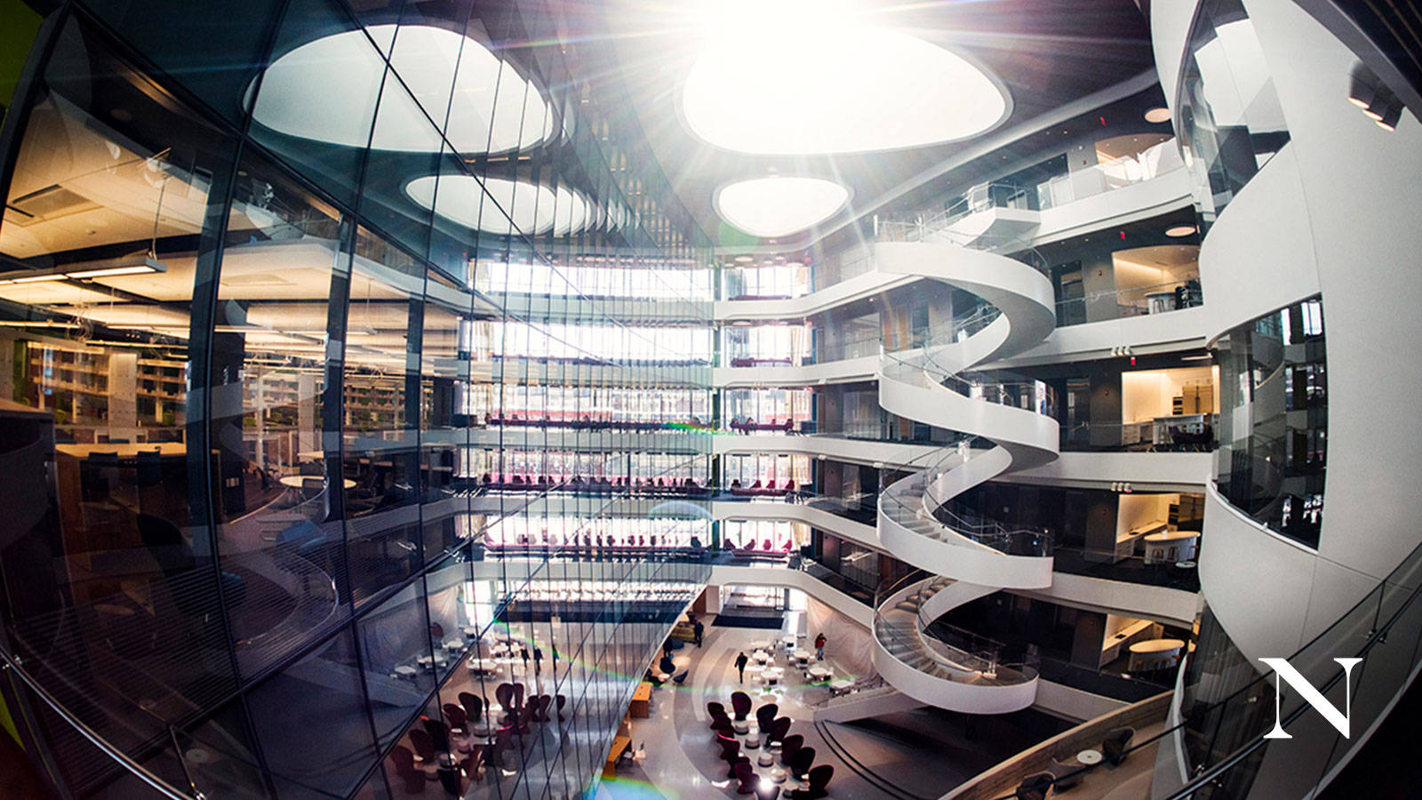 Northeastern University, engineering building, modern multi-level atrium, HD Desktop Wallpaper