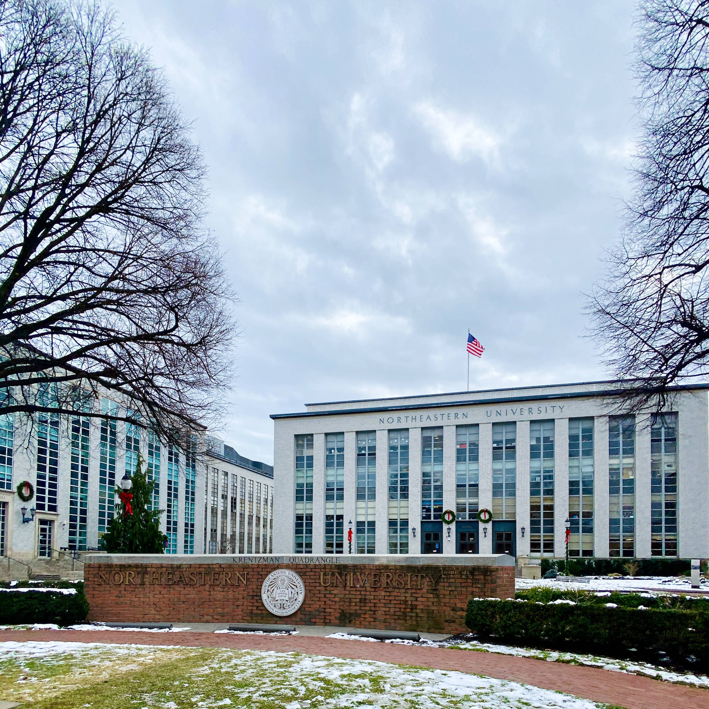 Northeastern University, sign, overcast sky, Full HD Desktop Wallpaper