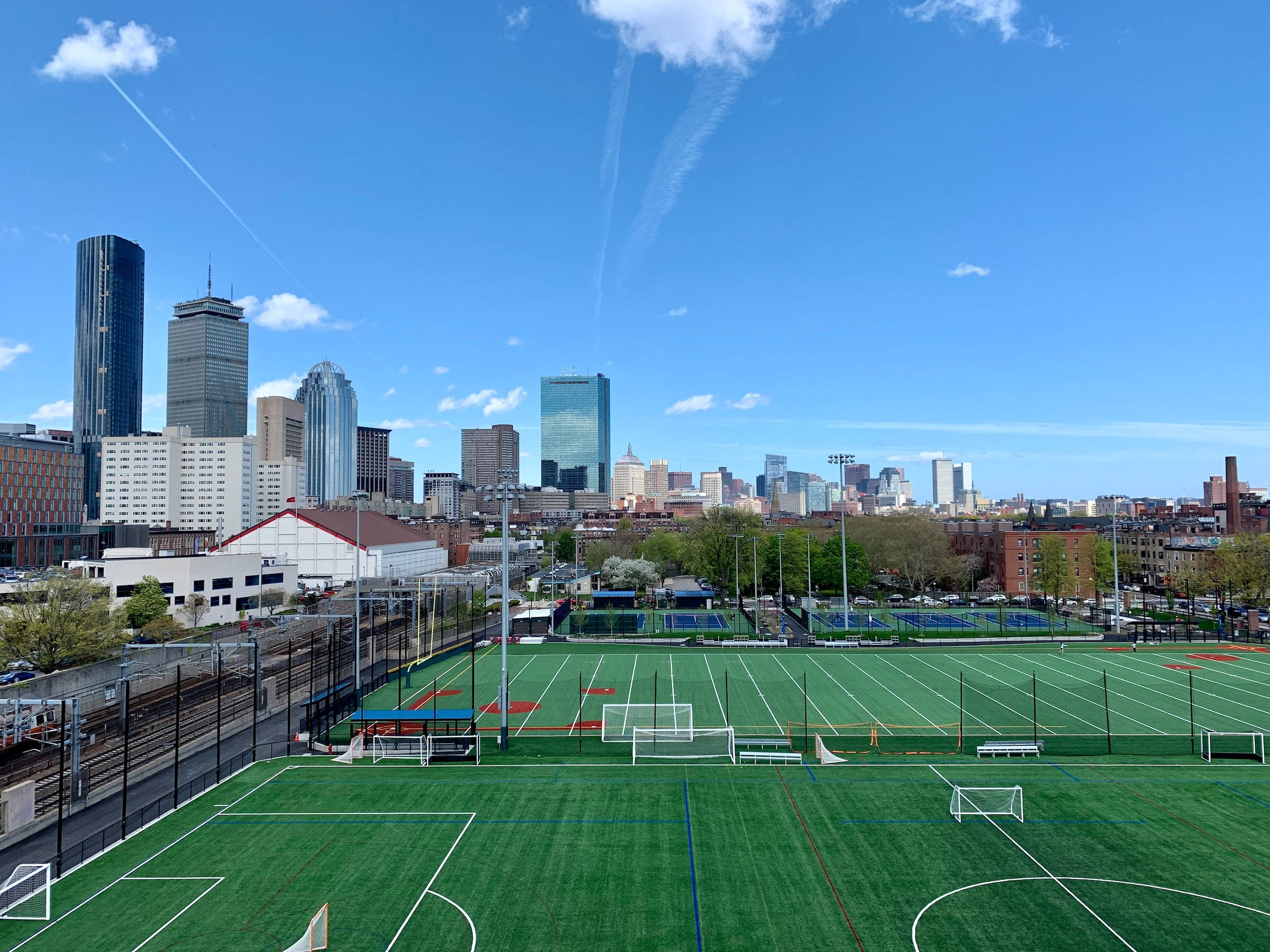 Northeastern University, sports grounds, vibrant green soccer fields, Full HD Desktop Wallpaper