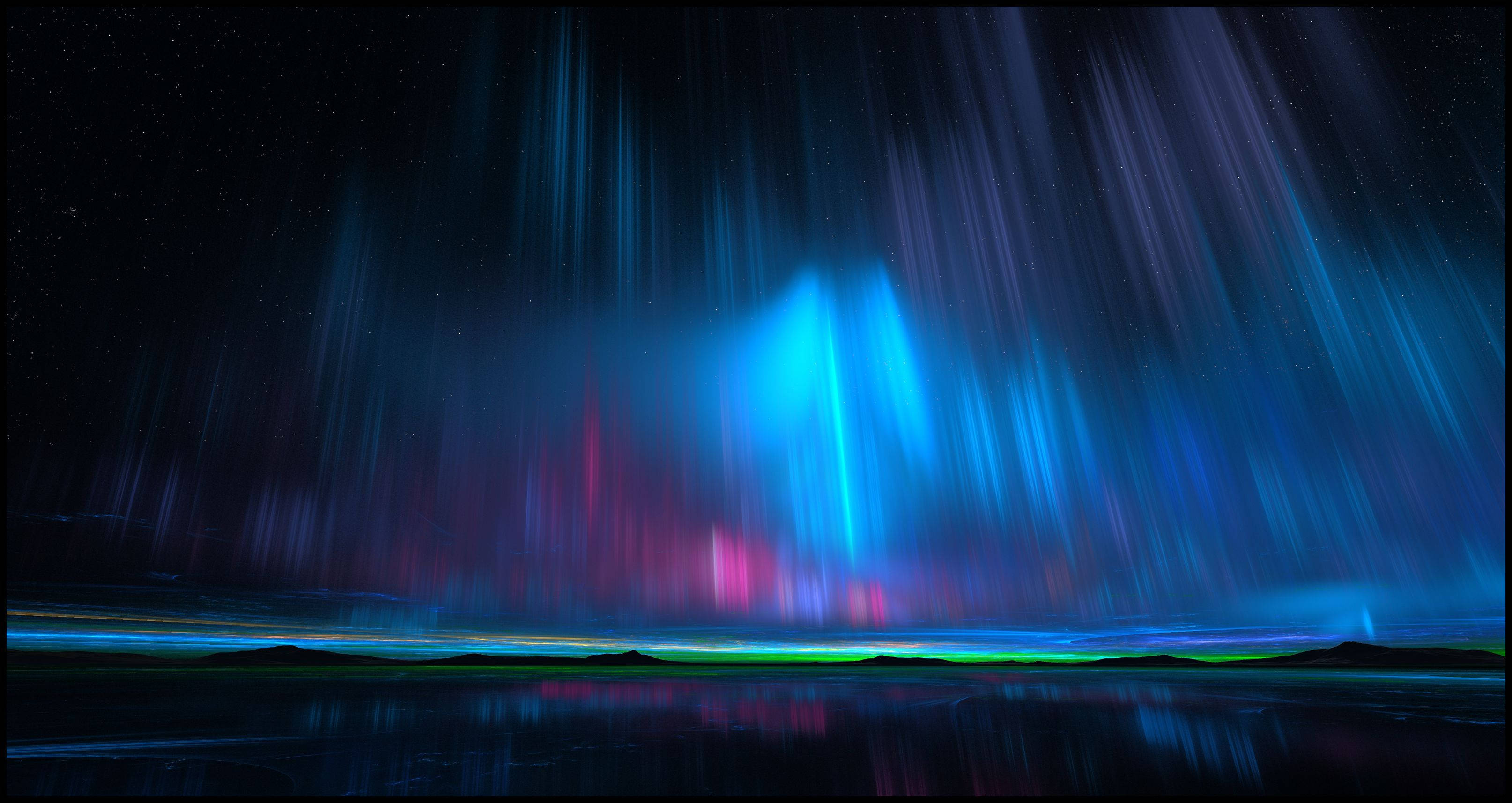 Northern Lights, auroras, starry night sky, 2K Desktop Wallpaper