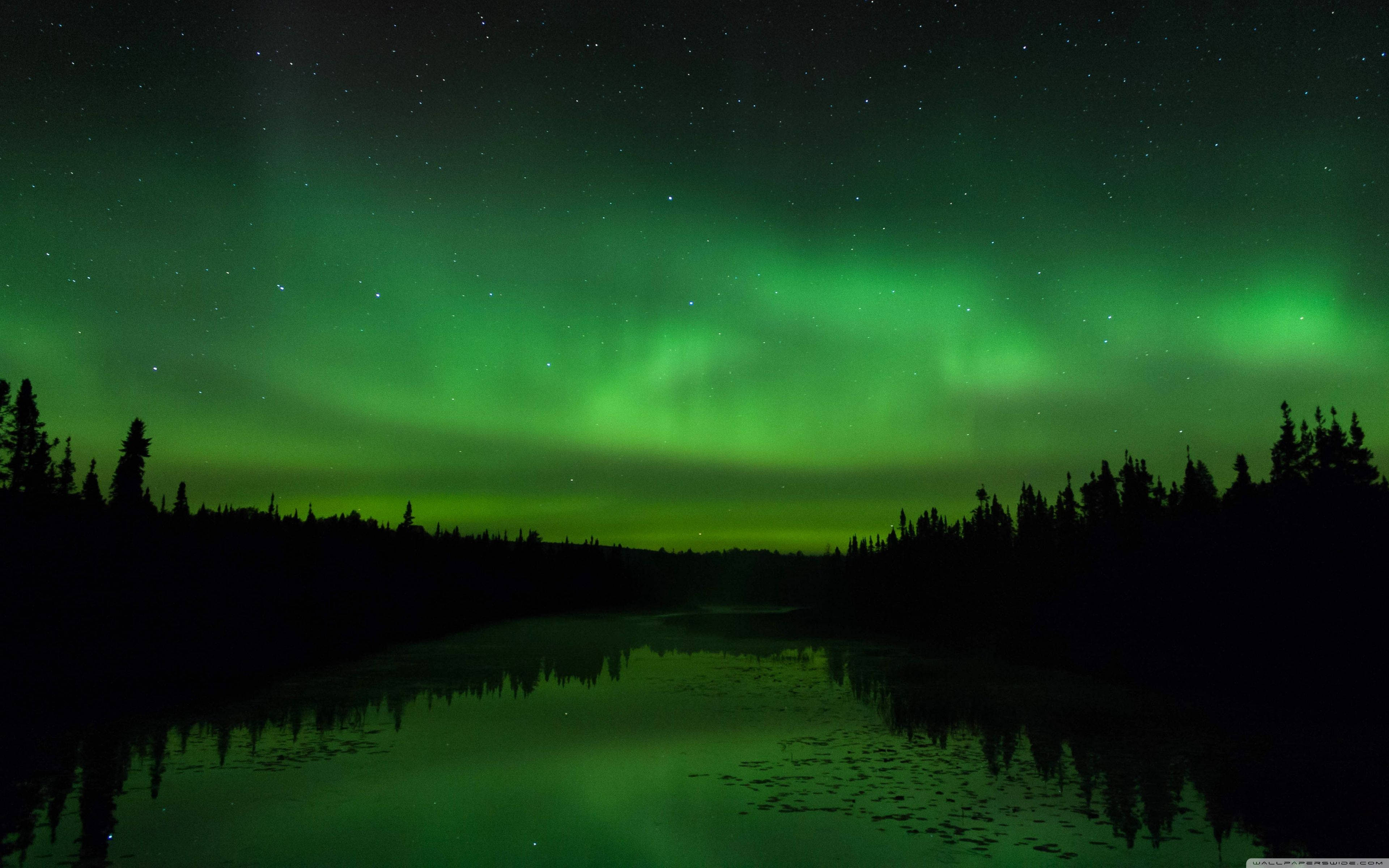 Northern Lights, aurora borealis, green, 4K Desktop Wallpaper