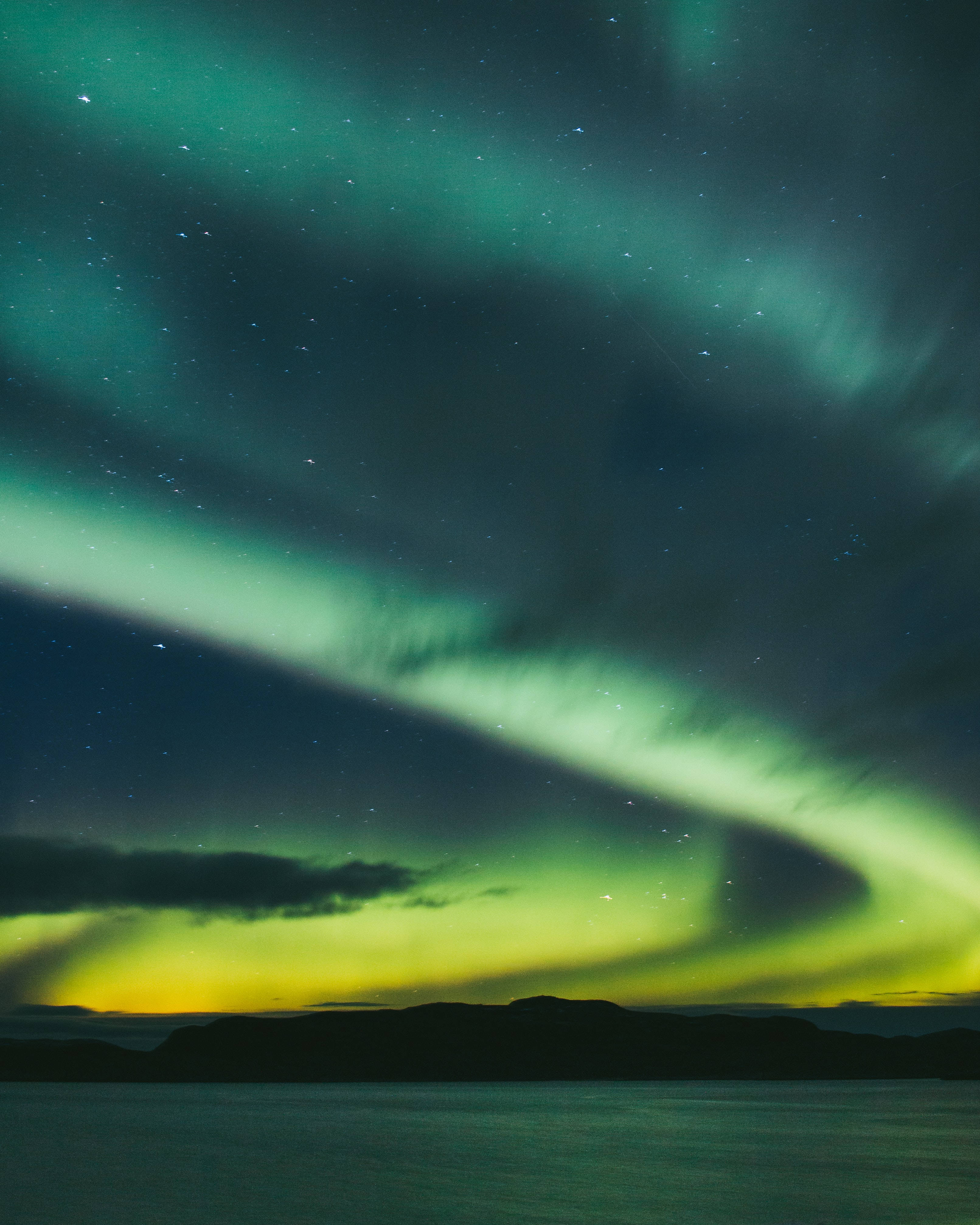 neon green northern lights, aurora borealis, starry night sky, 4K Phone Wallpaper