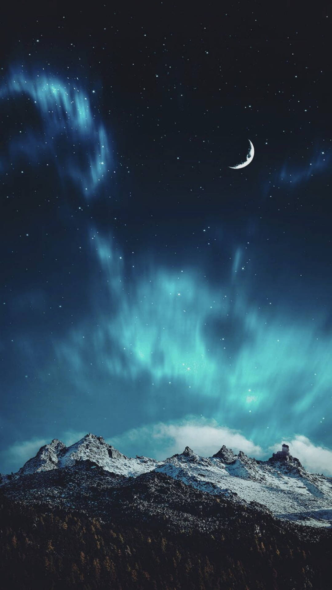 Northern Lights, iPhone 7, snowy mountain range, Full HD Phone Wallpaper