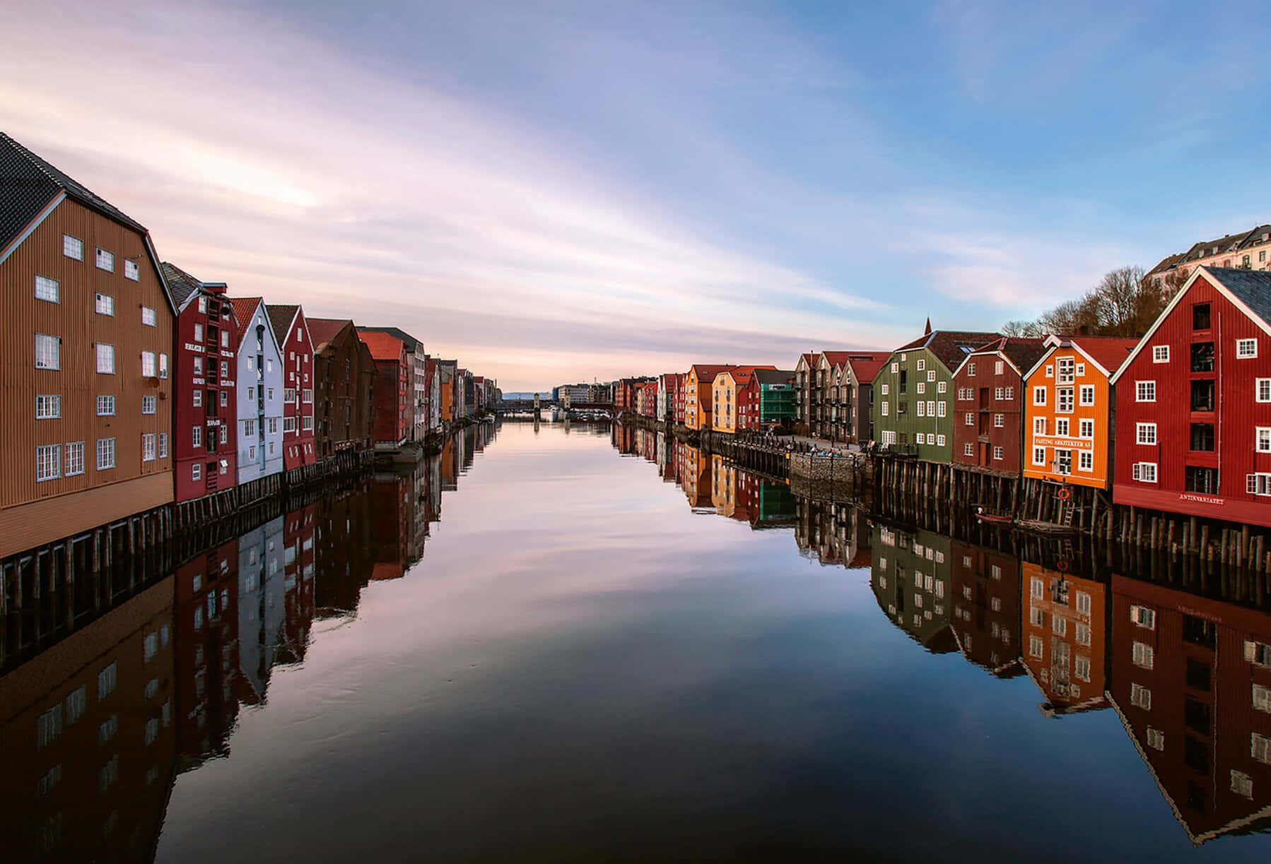 Norway, calm canal, pastel sky, HD Desktop Wallpaper