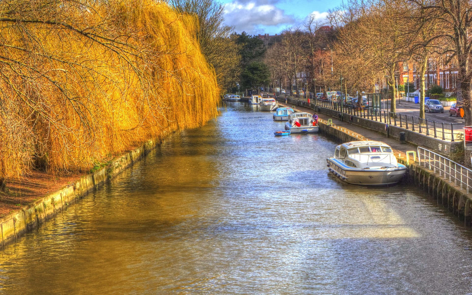 Norwich, riverside, canal scene, Full HD Desktop Wallpaper