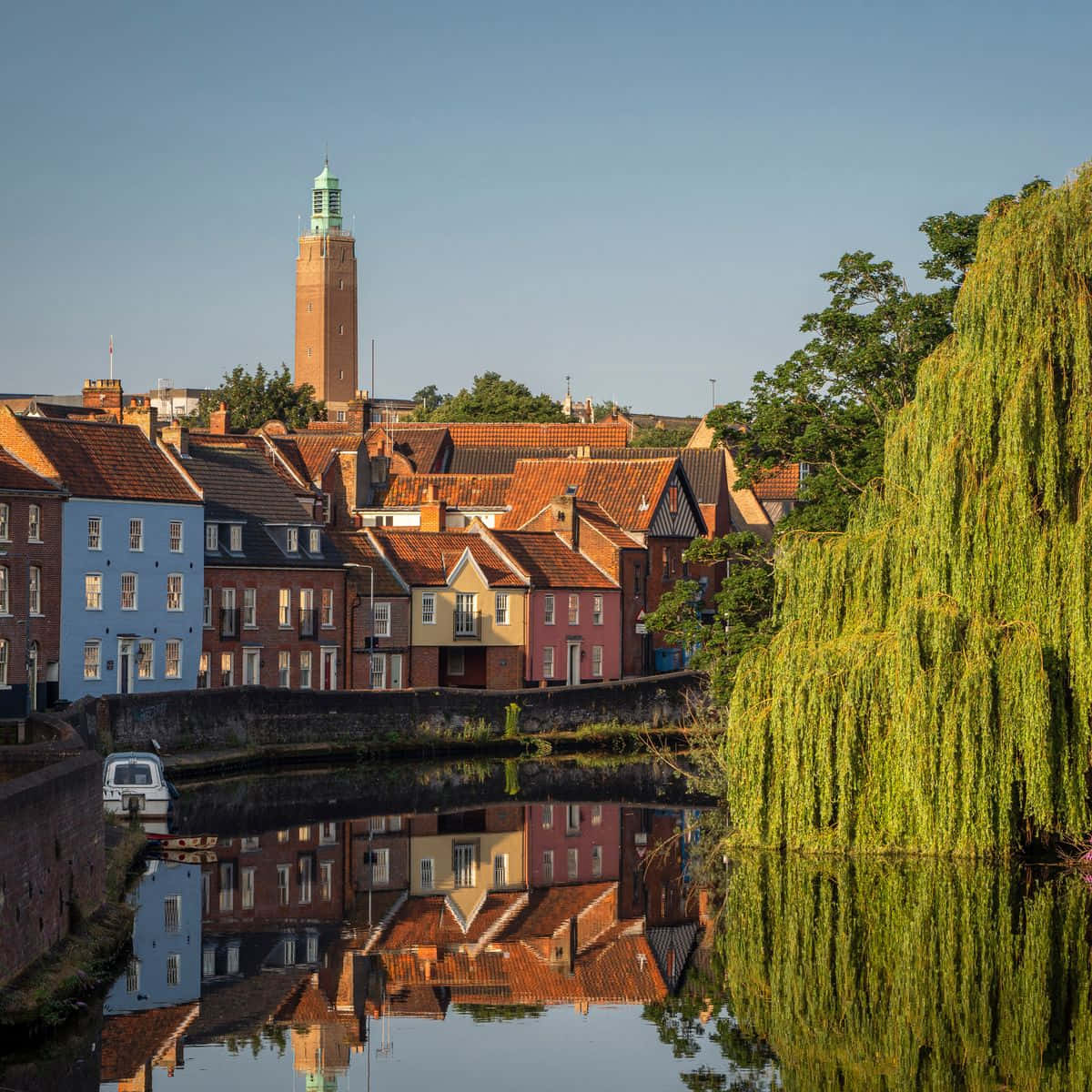 Norwich cityscape, sunset, canal, SD Desktop Wallpaper