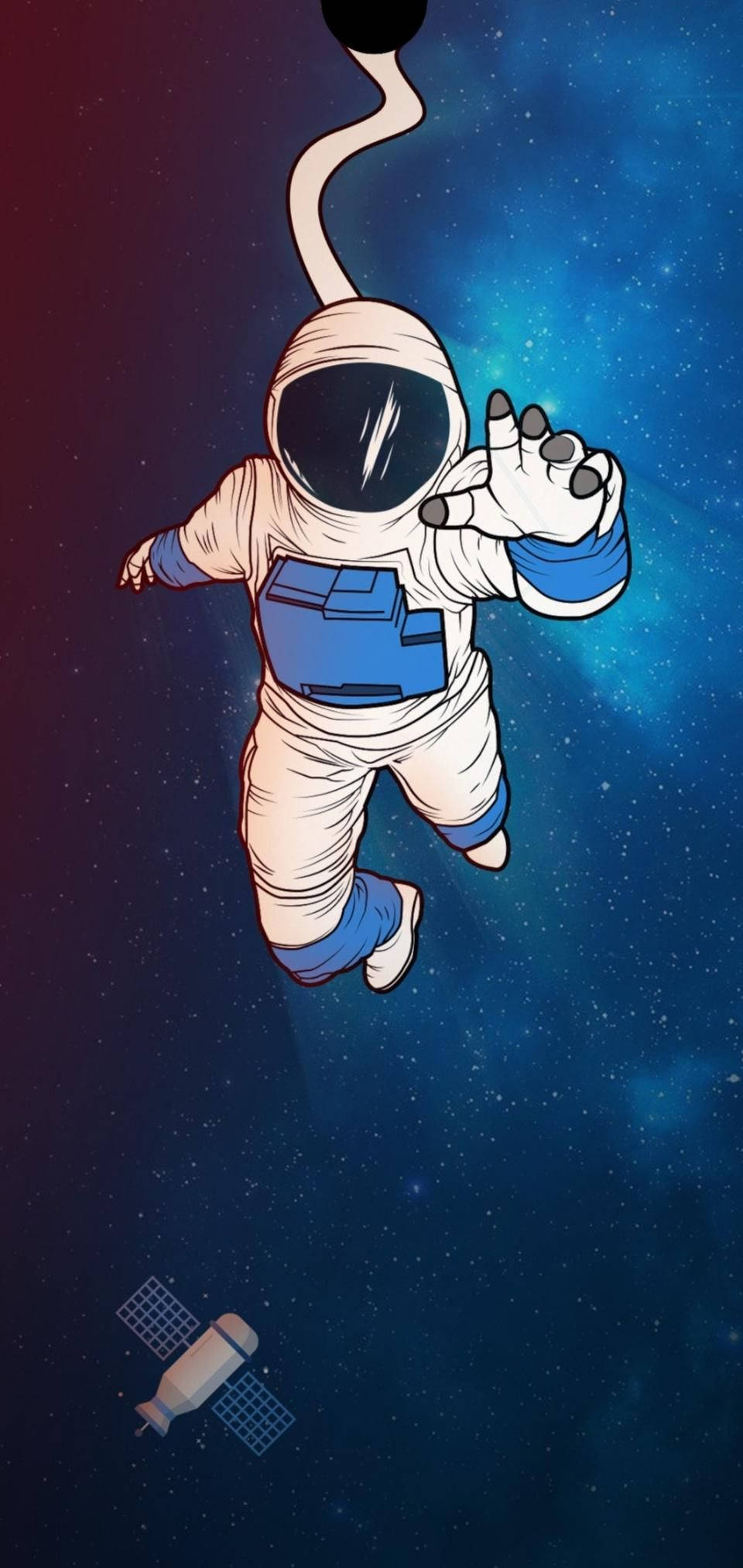 water drop notch, cartoon astronaut, satellite, Full HD Phone Wallpaper