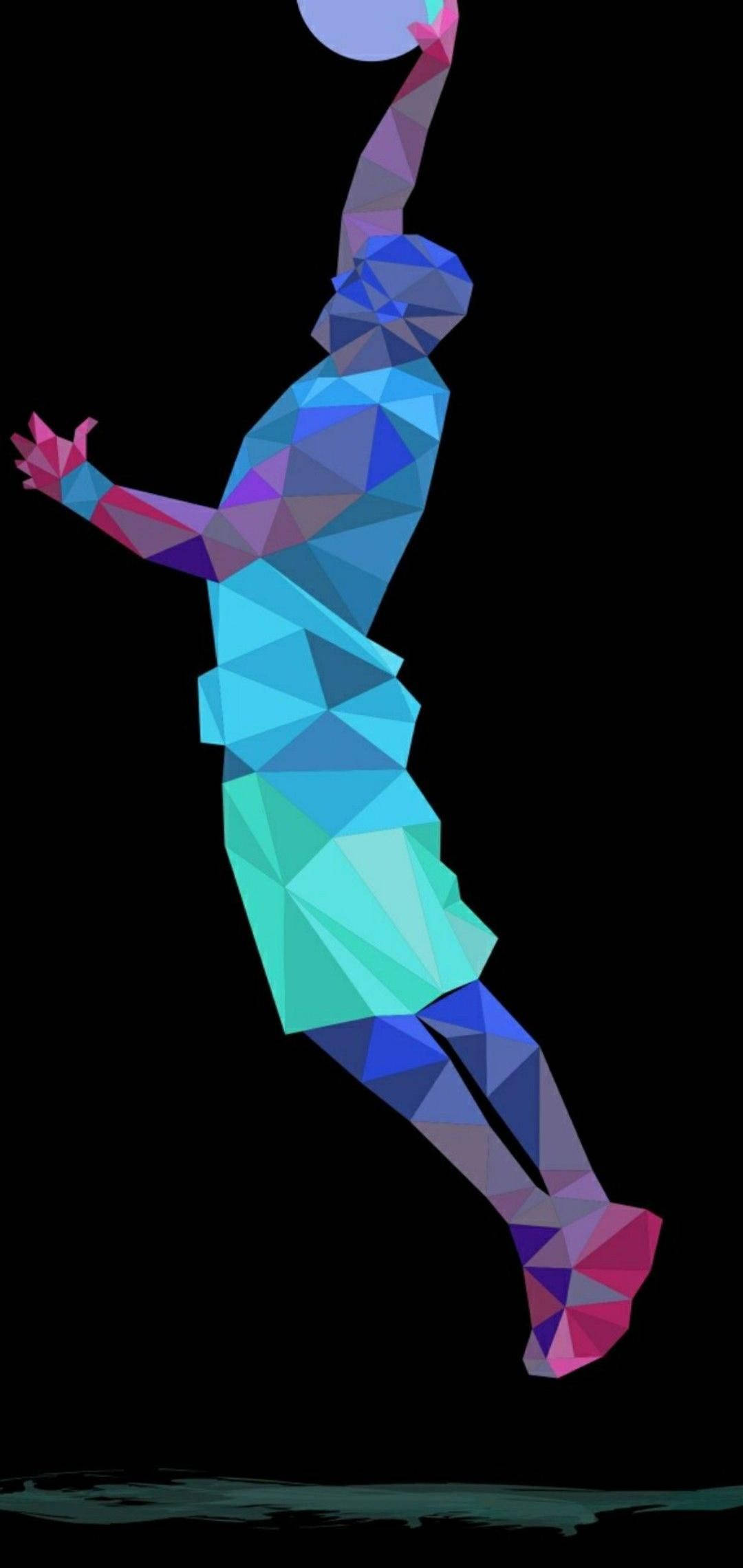 water drop notch, low-poly basketball player, glowing orb, Full HD Phone Wallpaper
