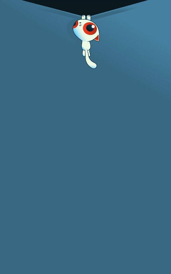 Water Drop Notch Cat, minimalist white cartoon creature, one large red eye, SD Phone Wallpaper
