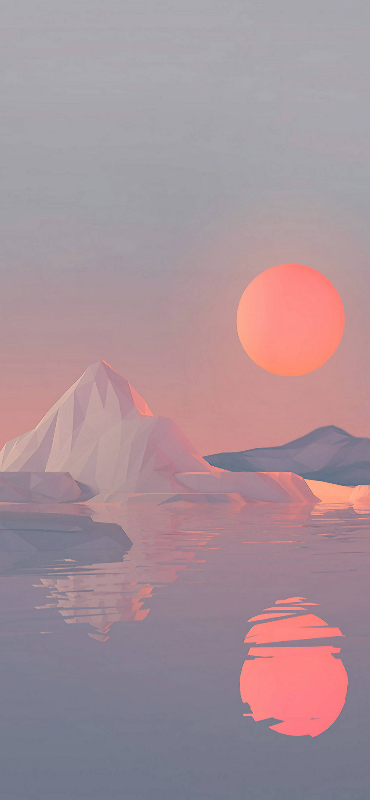 Note 10 Plus, snowy sunset, glowing orange sun, 2K Phone Wallpaper