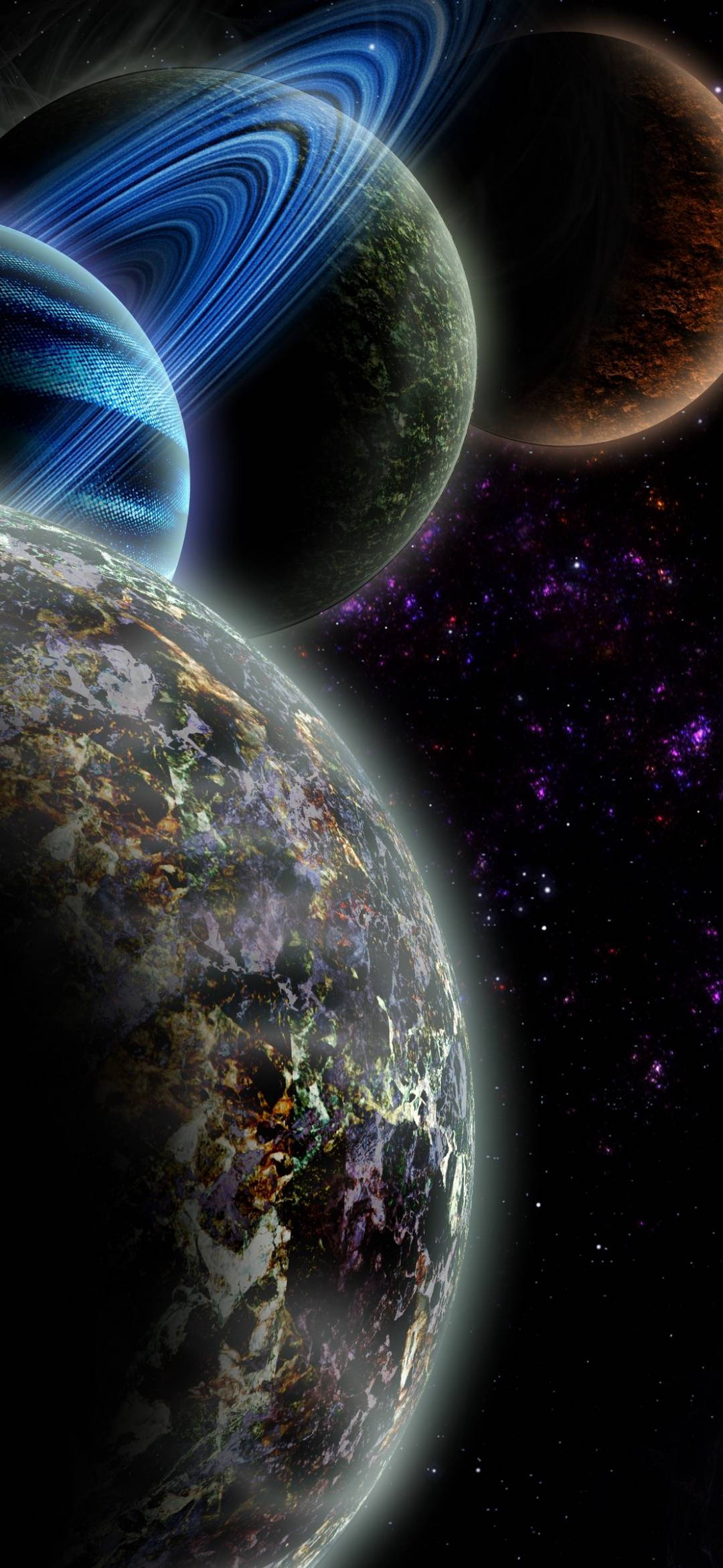 Note 10 Plus, planets, swirling rings, Full HD Phone Wallpaper