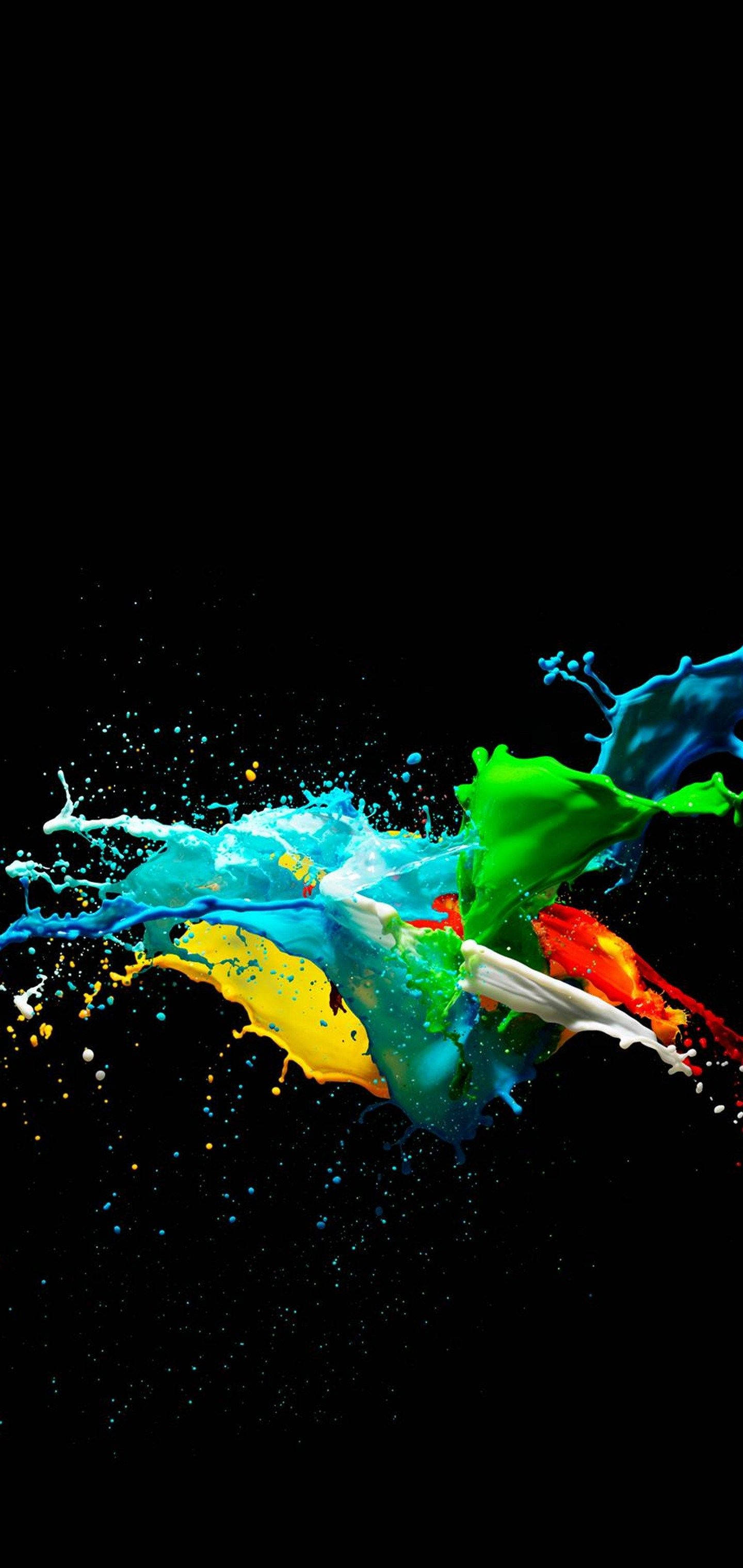Note 10, vibrant paint splashes, vivid blues, 2K Phone Wallpaper