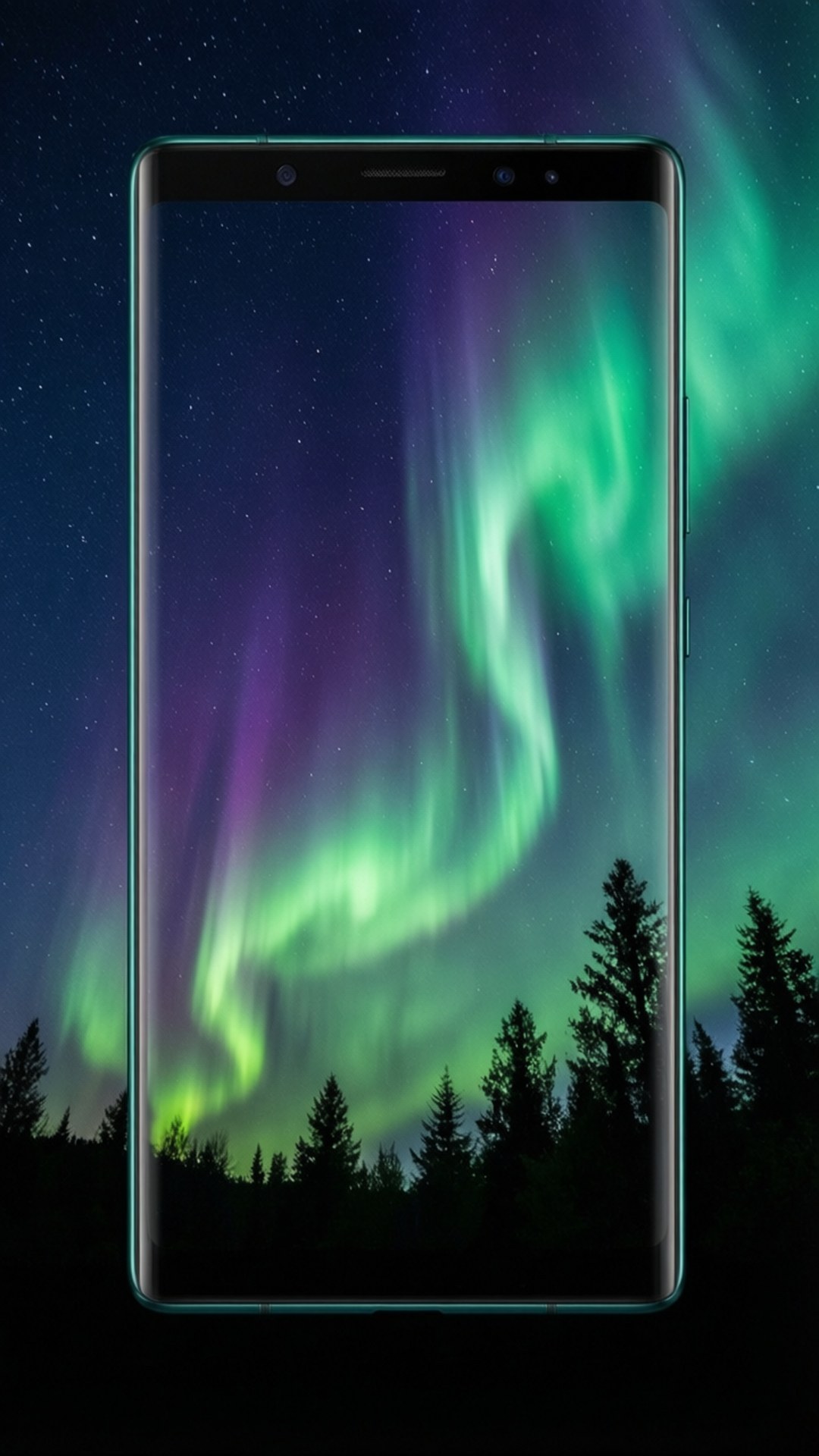 Aurora Note 10, aurora borealis, green and purple ribbons, Full HD Phone Wallpaper