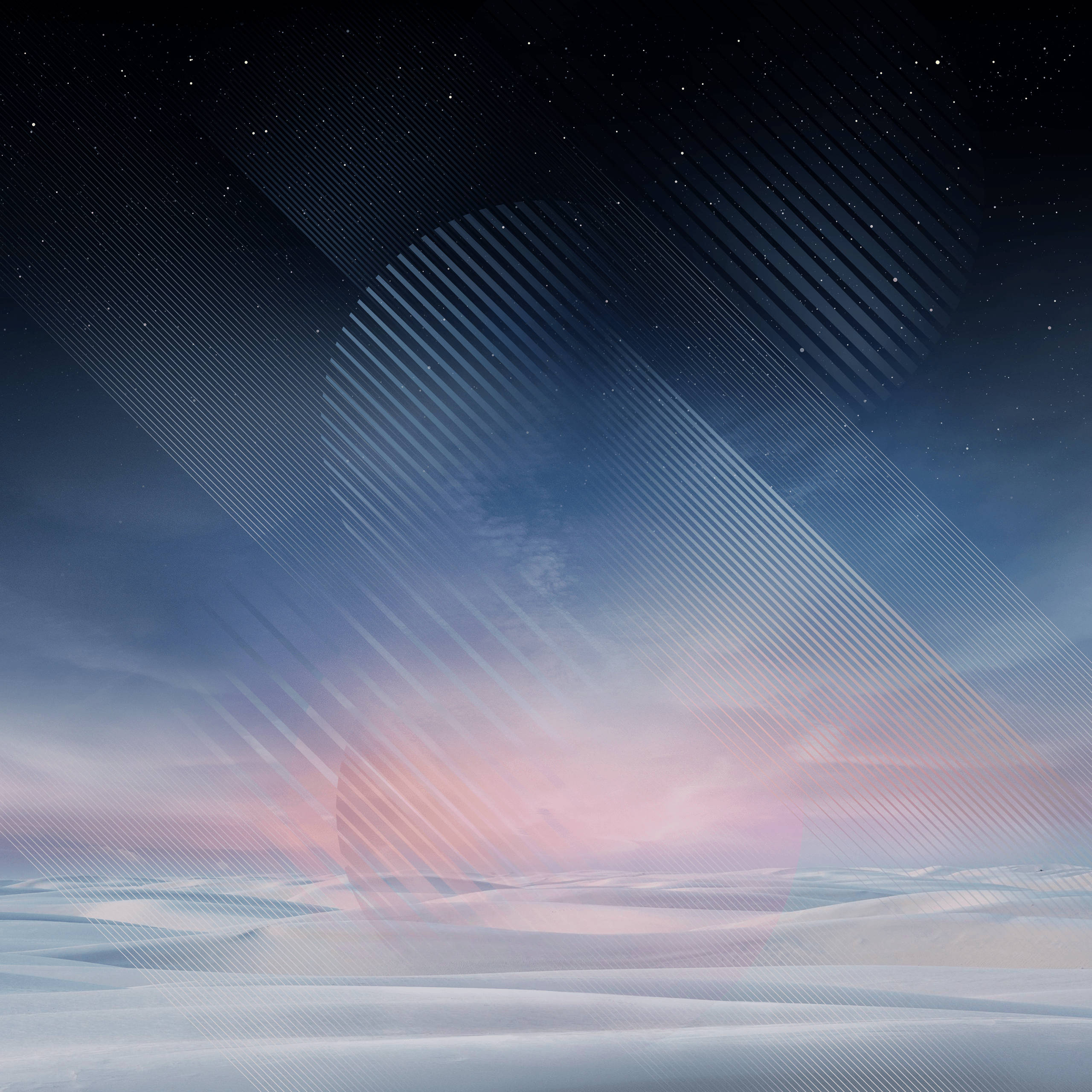 Note 8, surreal snowy landscape, starry sky, 2K Desktop Wallpaper