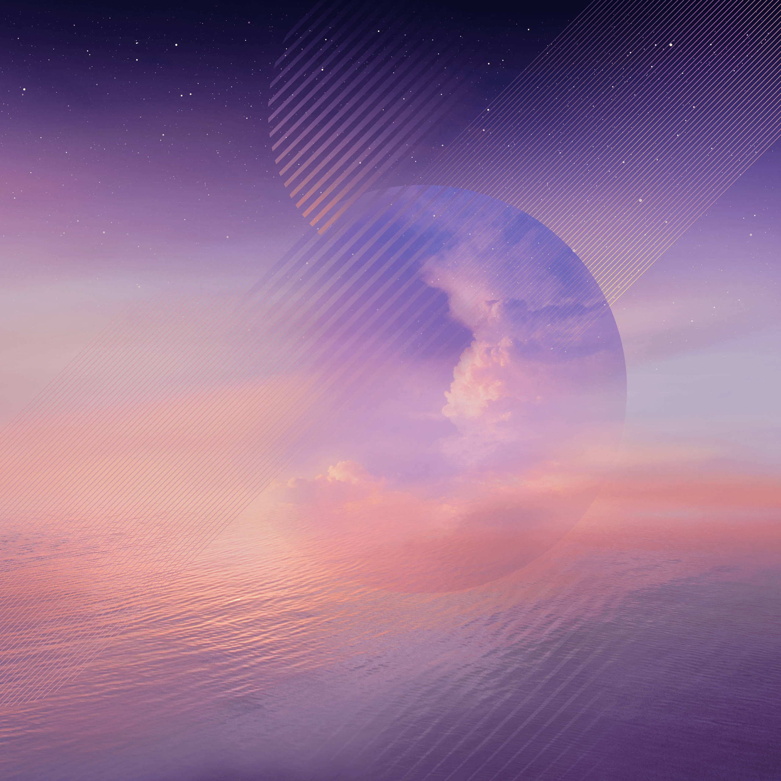 Note 8, pink and violet sky, glowing planet, 2K Desktop Wallpaper