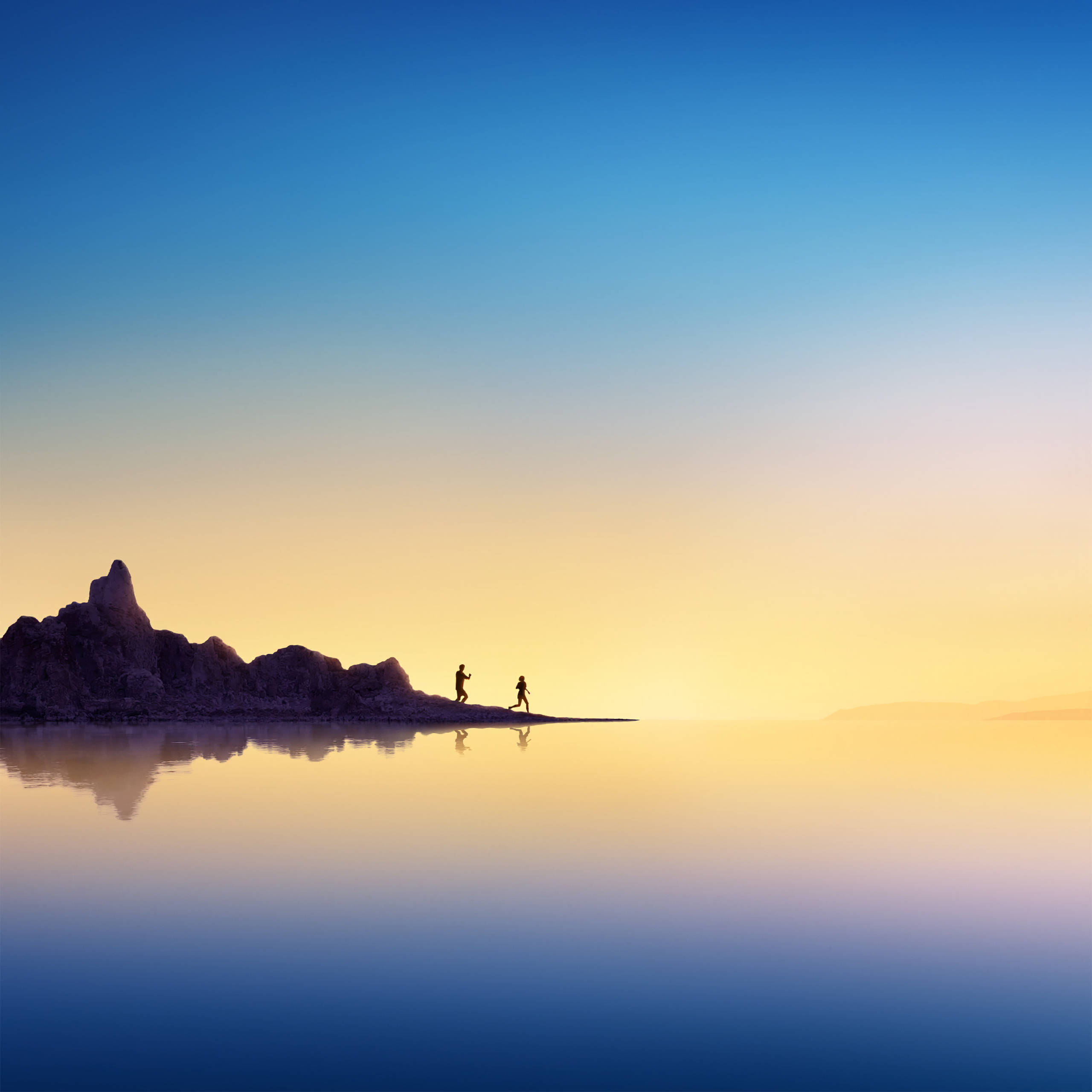 Note 8, tranquil sunrise, rocky shoreline, 2K Desktop Wallpaper