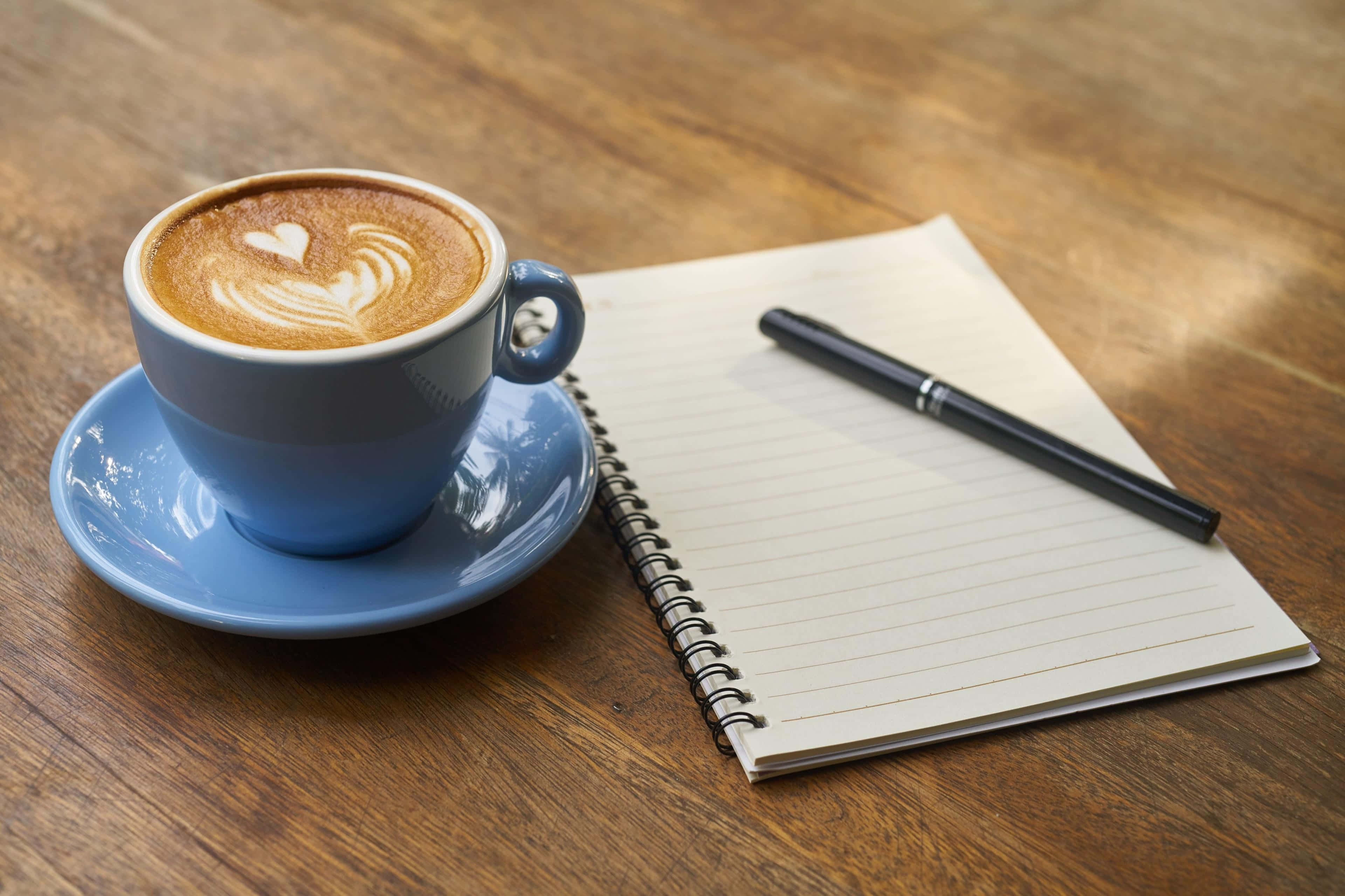 coffee, latte art, notebook, 4K Desktop Wallpaper