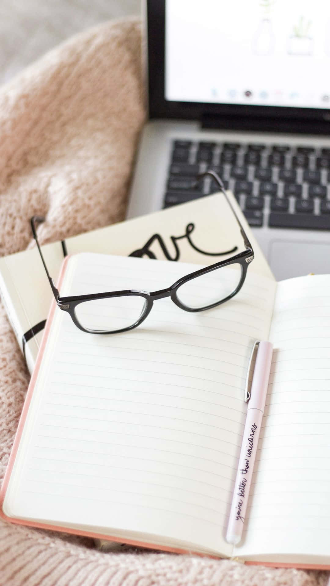 notebook, laptop, beige blanket, Full HD Phone Wallpaper