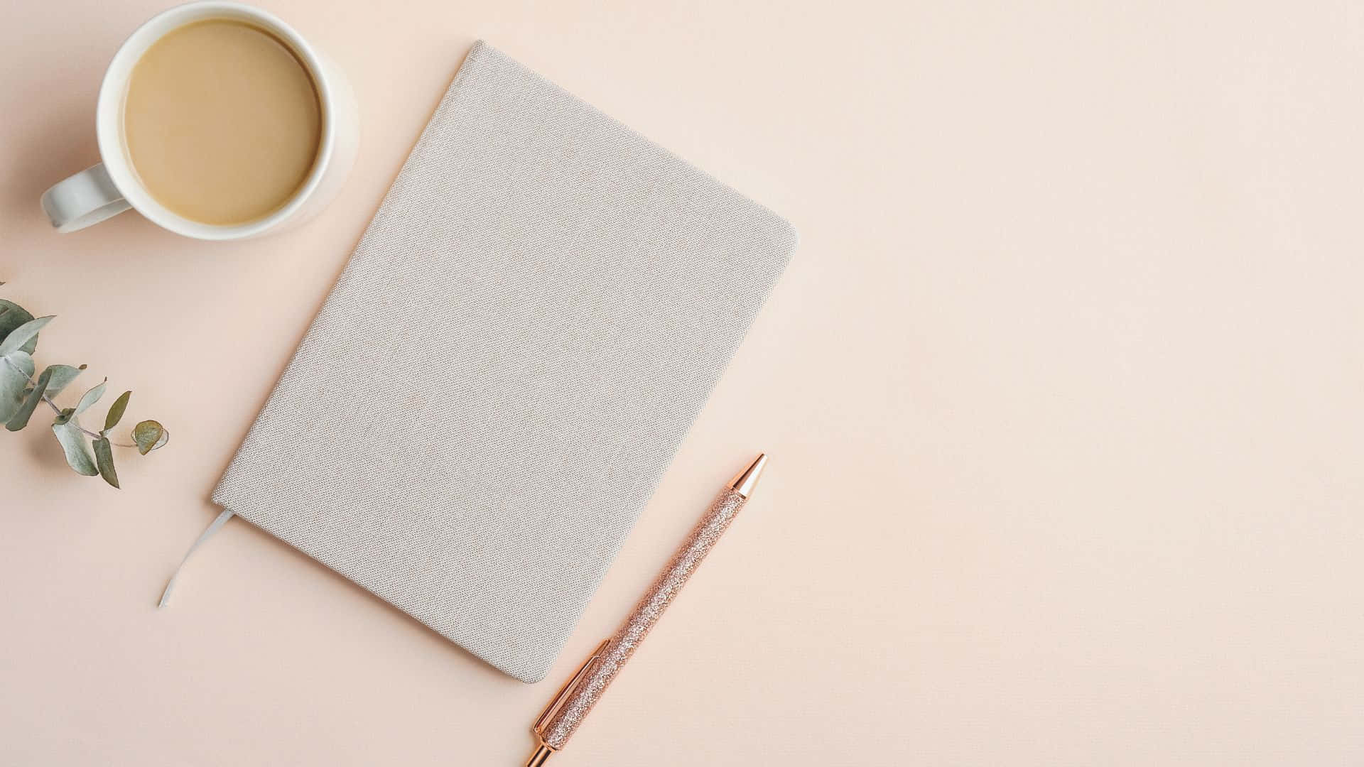 beige notebook, rose gold pen, coffee cup, Full HD Desktop Wallpaper