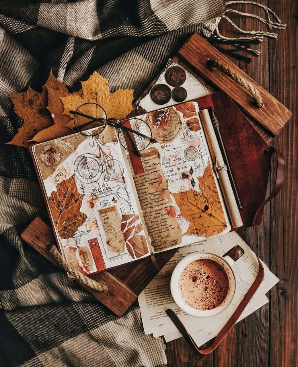 vintage aesthetic, fall bucket list notebook, autumn leaves, HD Phone Wallpaper