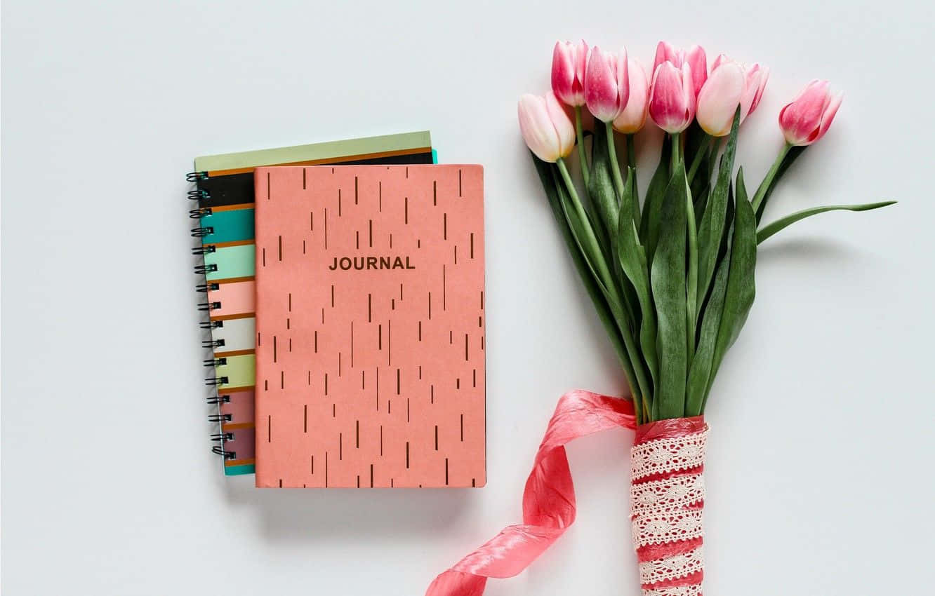 journaland tulips, coral journal, black line pattern, HD Desktop Wallpaper
