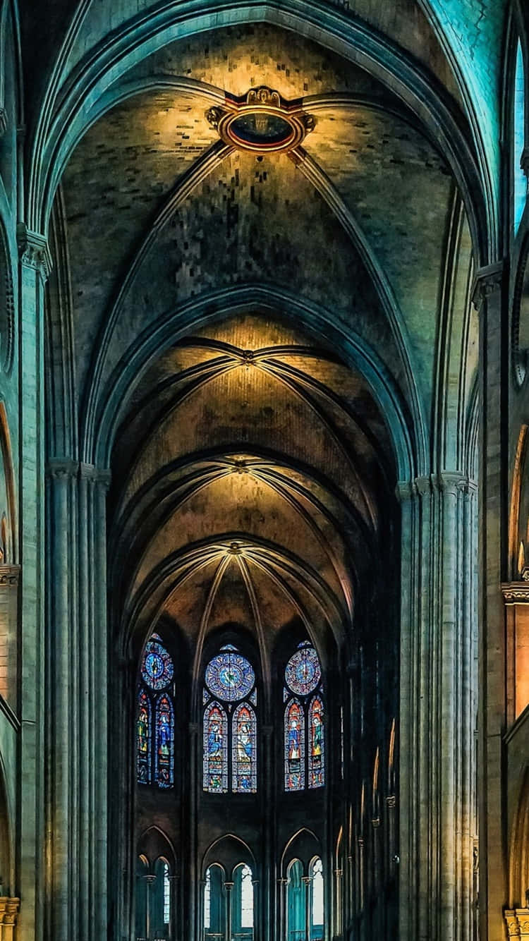 Notre Dame Cathedral, stone vaults, stained glass windows, HD Phone Wallpaper