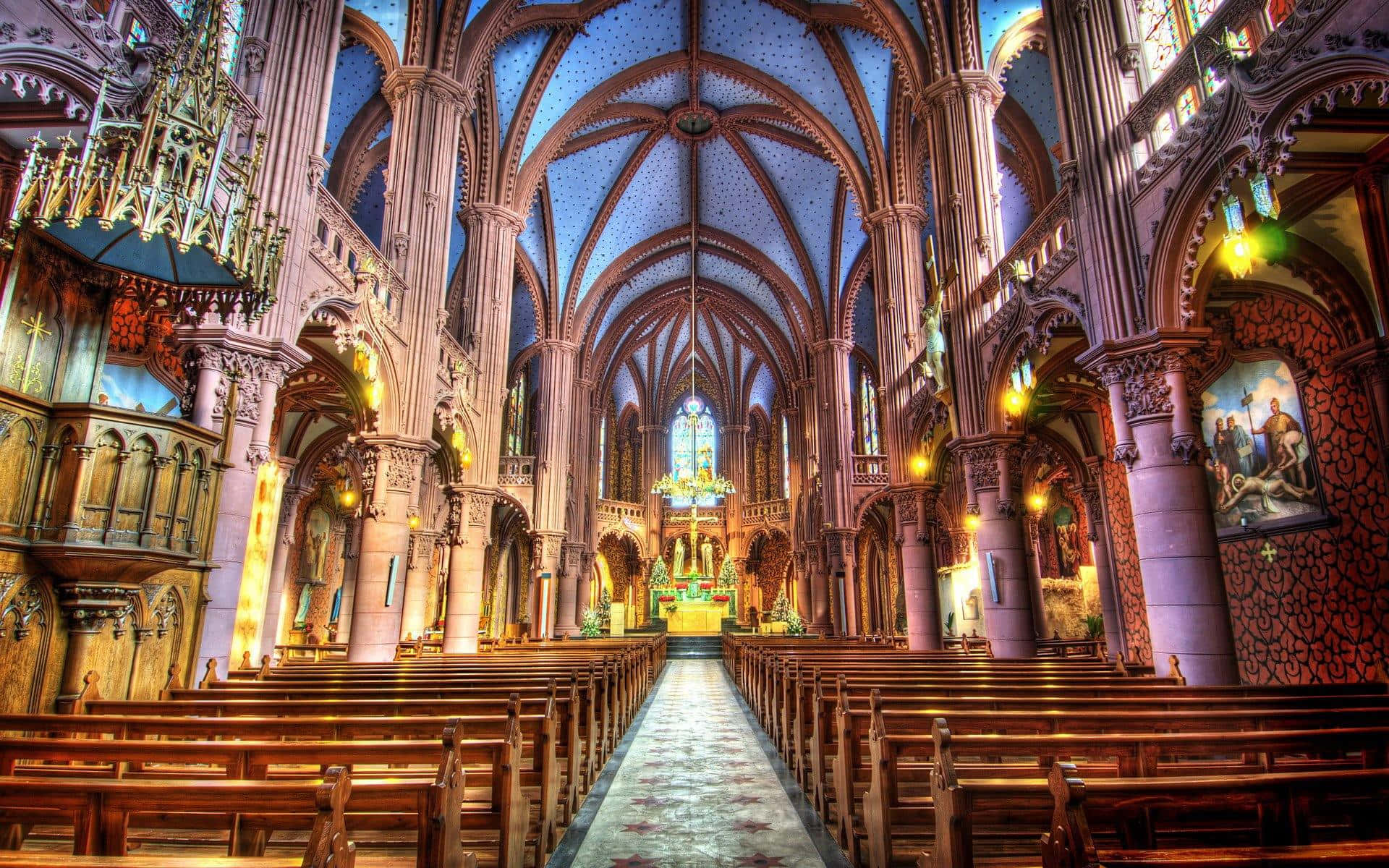 Notre Dame Cathedral, blue roof, vaulted ceilings, Full HD Desktop Wallpaper
