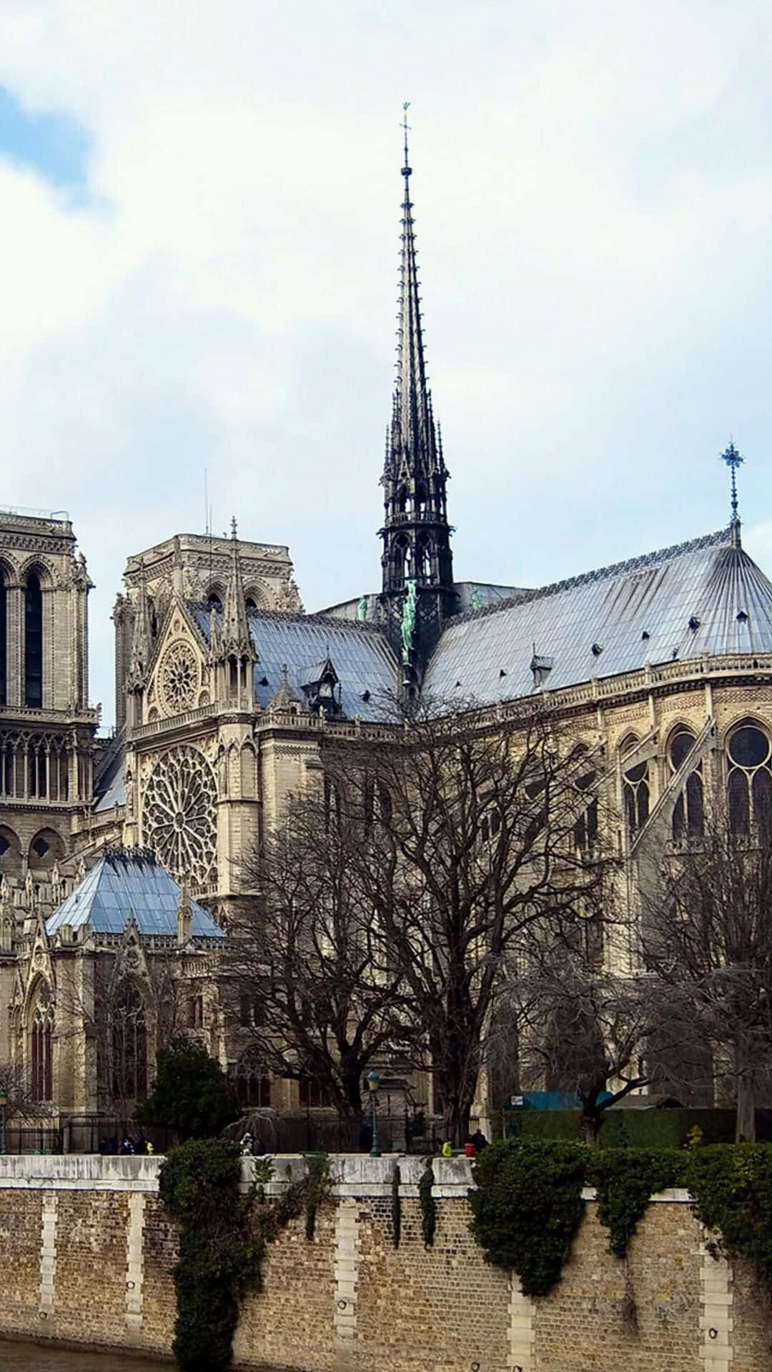 Notre Dame Cathedral, tall spire, rose window, Full HD Phone Wallpaper