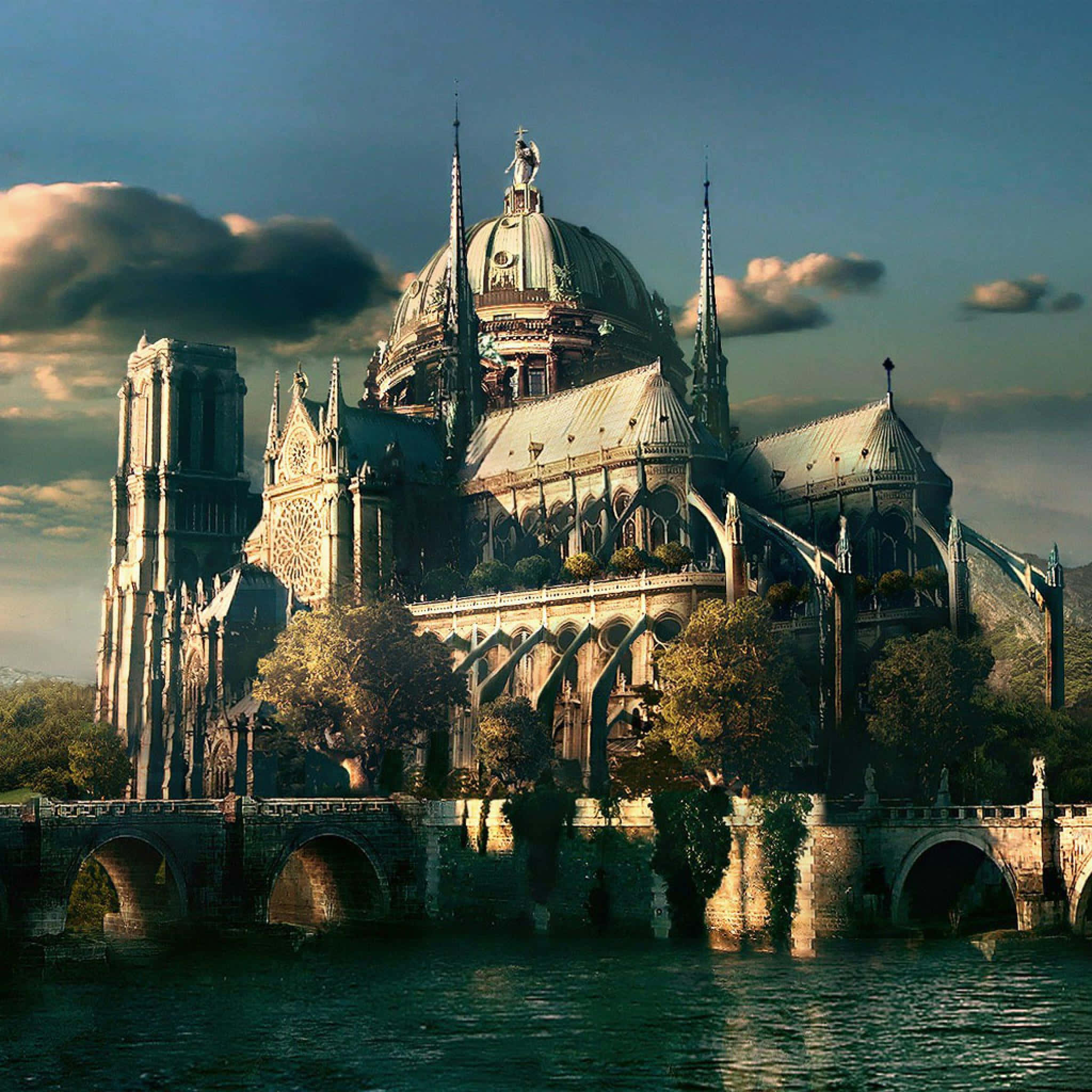 Notre Dame Cathedral, 3D Dome Roof, gothic cathedral, Full HD Desktop Wallpaper