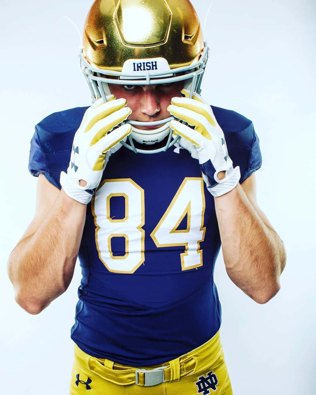 Notre Dame Football, blue and gold uniform, football player, HD Phone Wallpaper