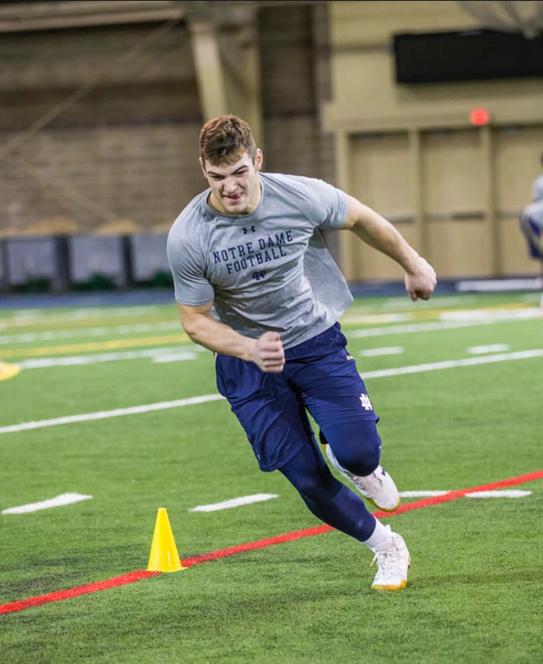 Notre Dame Football, football player, yellow cone, HD Phone Wallpaper
