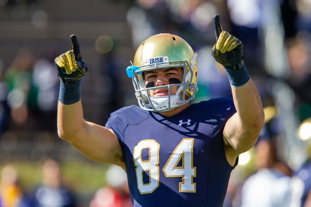 Notre Dame Football, gold helmet, blue jersey, SD Desktop Wallpaper