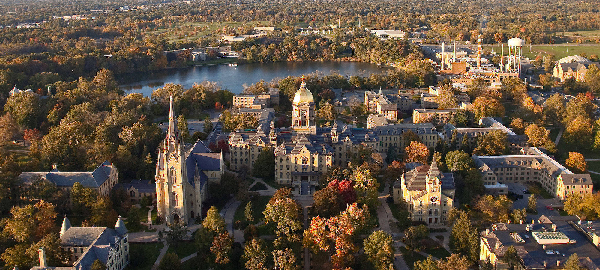 Notre Dame, autumn foliage, reflective lake, Full HD Desktop Wallpaper