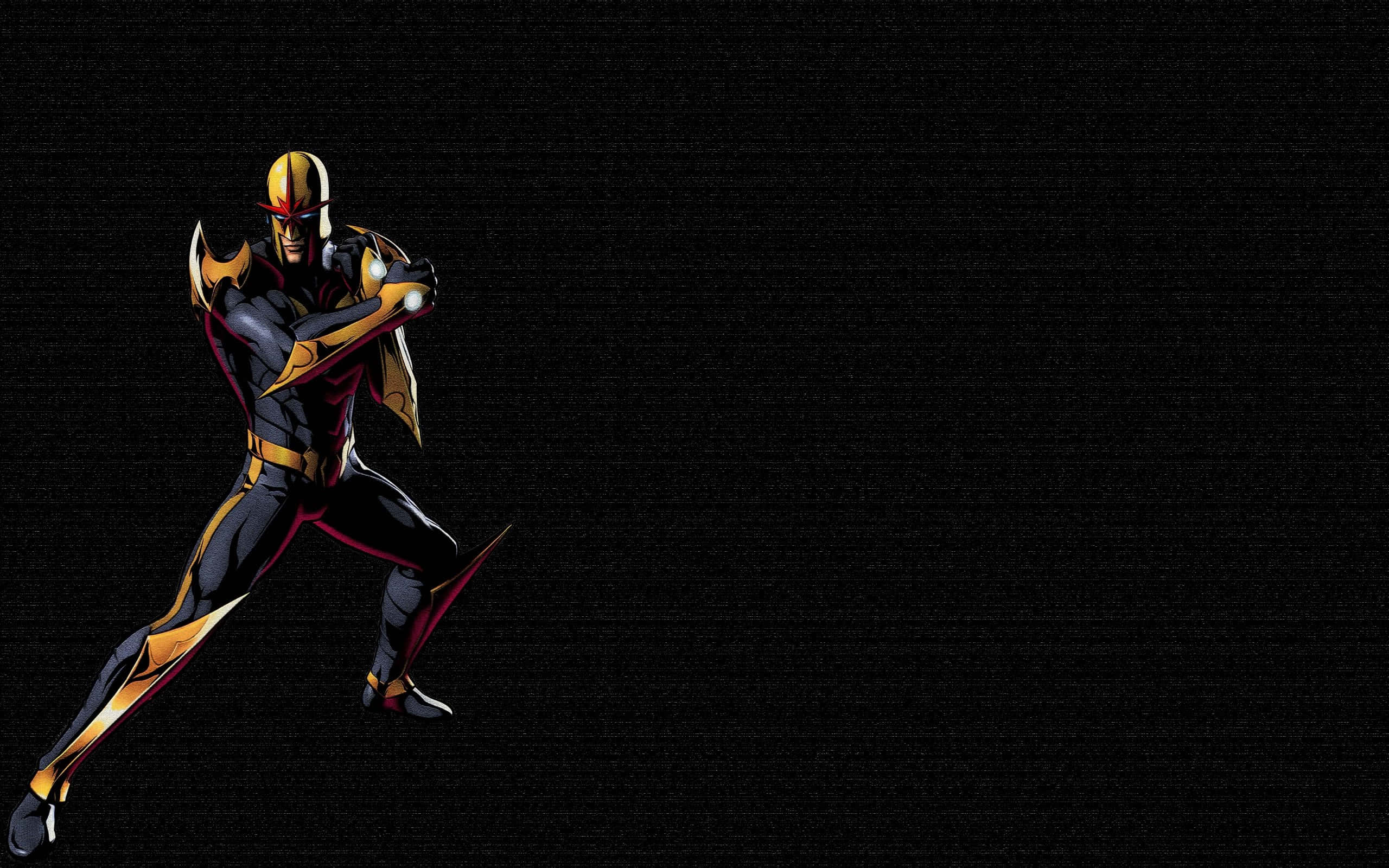 Nova Corps, black gold and red suit, textured black background, 2K Desktop Wallpaper