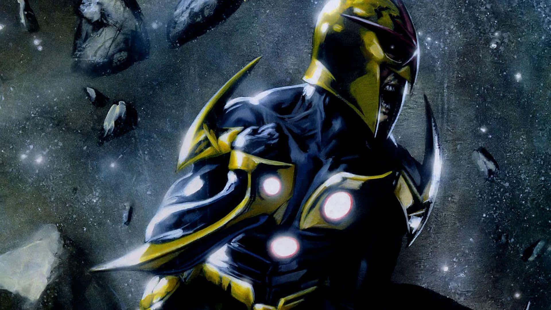 Nova Corps, black and gold, floating asteroids, Full HD Desktop Wallpaper