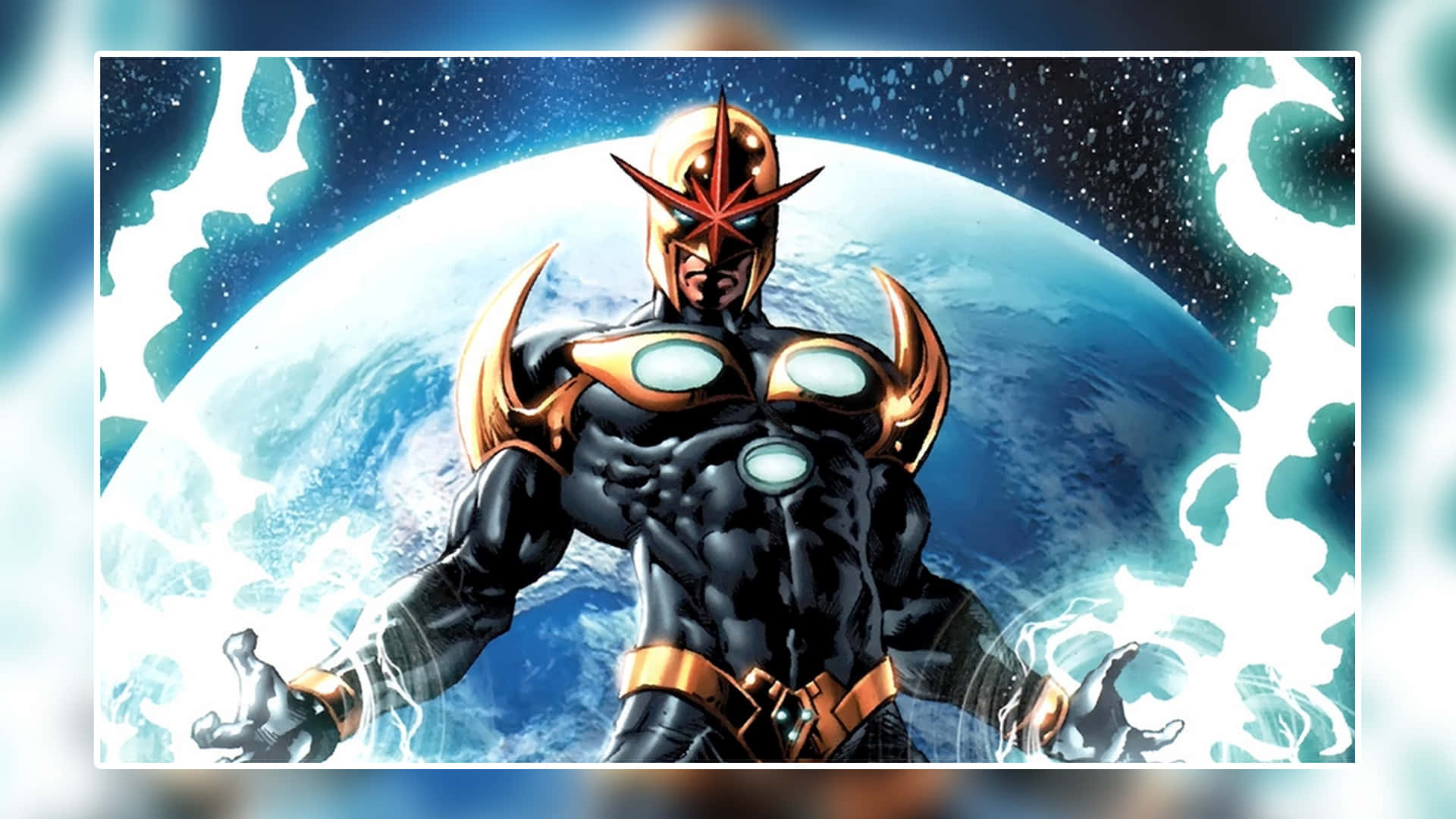 Nova Corps, black and gold armor, blue planet, Full HD Desktop Wallpaper