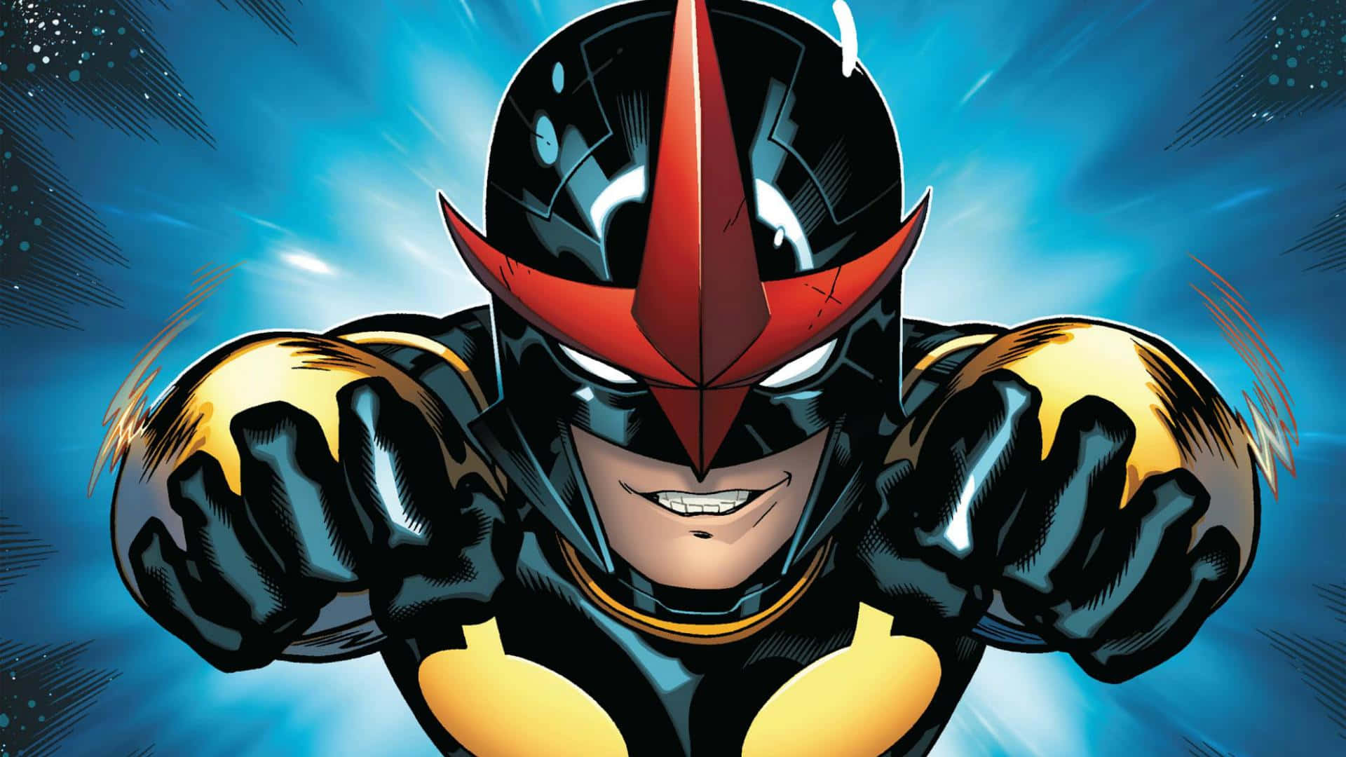 Nova Corps, black and red armor, glowing yellow fists, Full HD Desktop Wallpaper