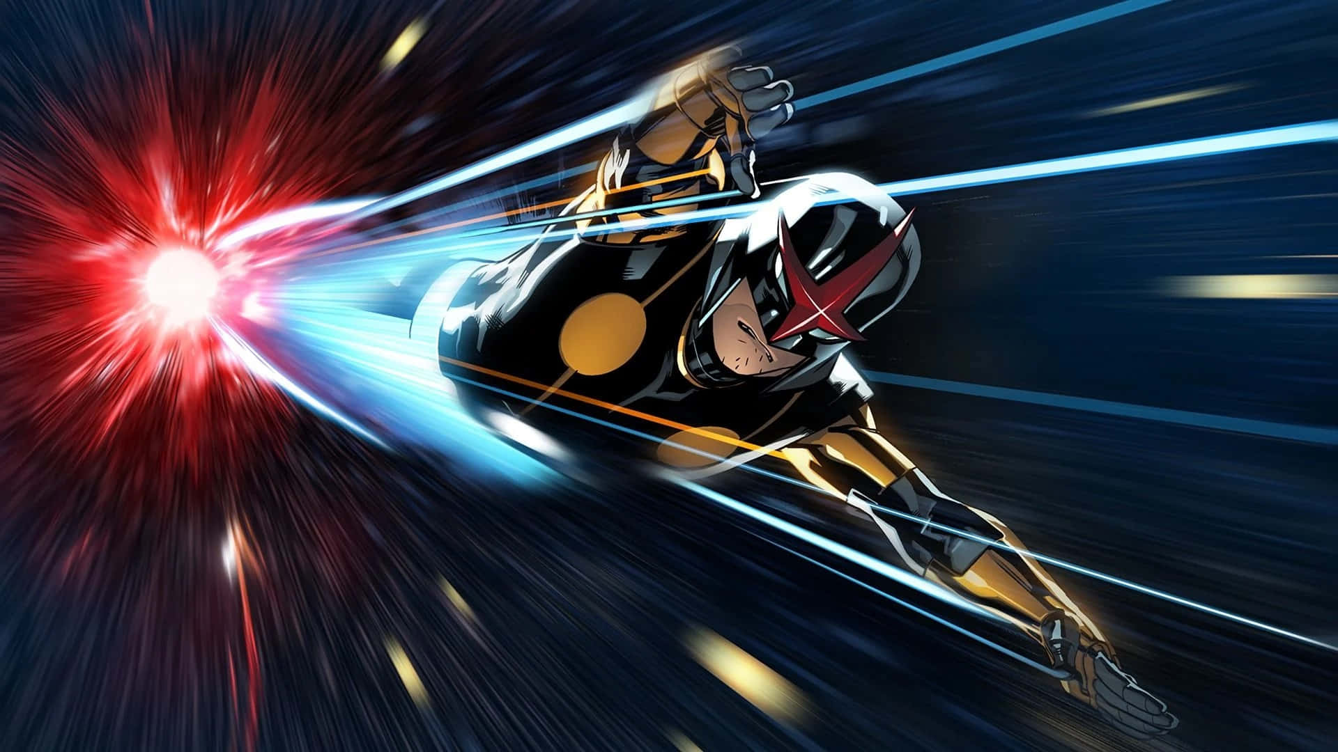 Nova Corps, black and gold armor, blue light trail, Full HD Desktop Wallpaper
