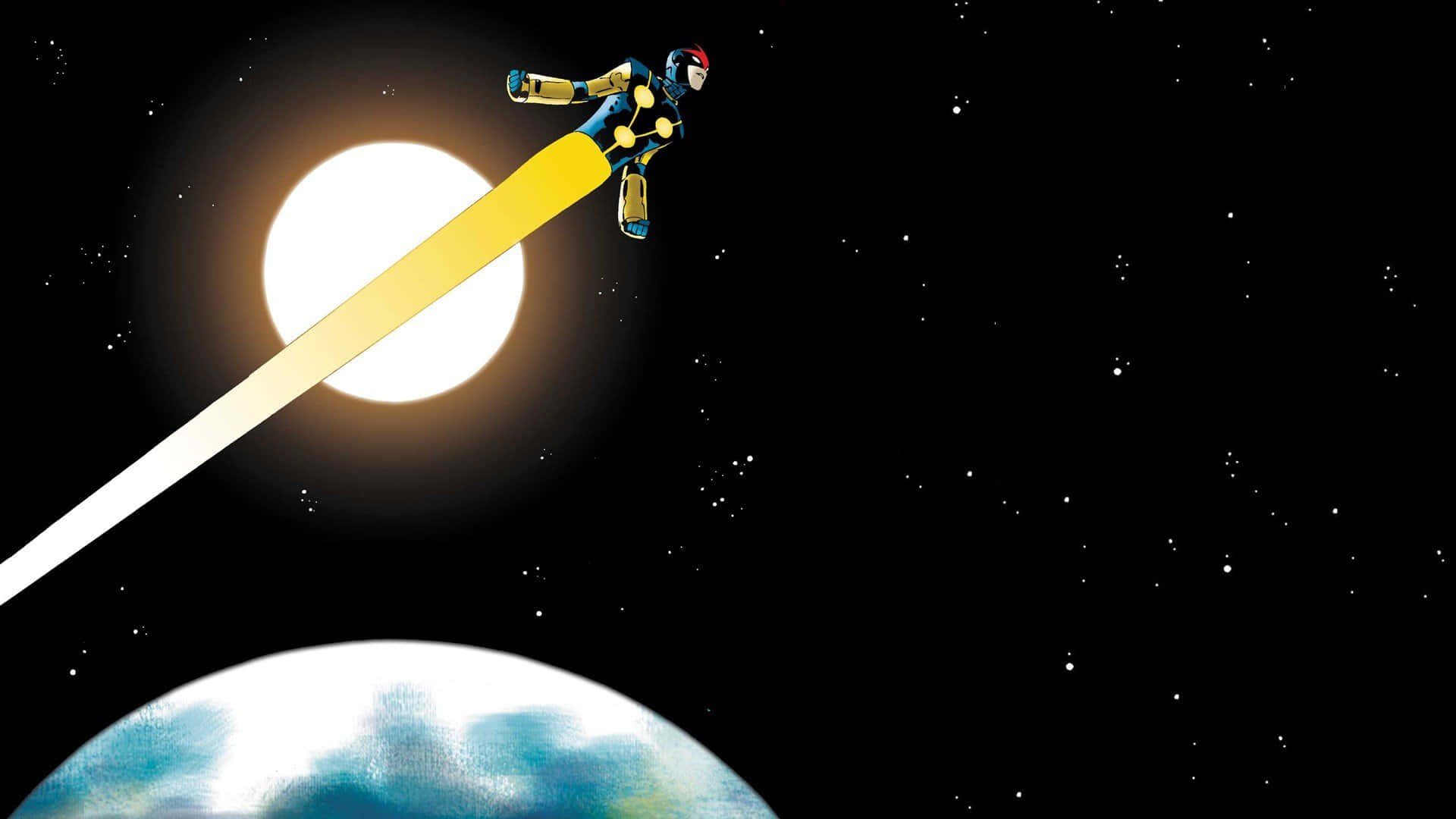 Nova Corps, blue and gold suit, bright yellow trail, Full HD Desktop Wallpaper