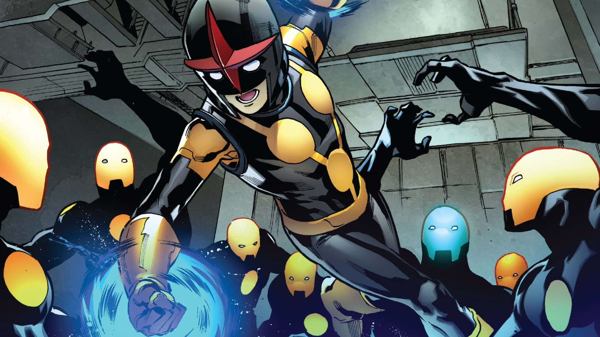 Nova Corps, black and gold armor, glowing humanoid figures, Full HD Desktop Wallpaper