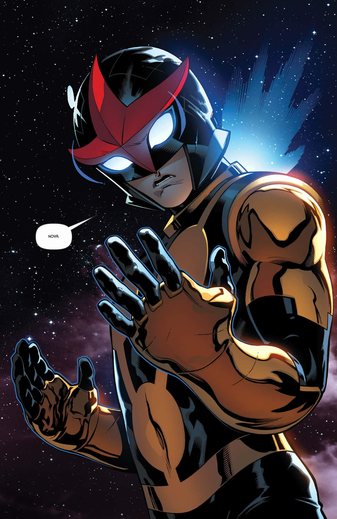 Nova Corps, black and red suit, glowing white eyes, Full HD Phone Wallpaper