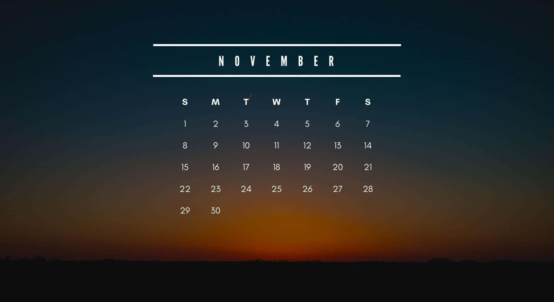 November 2020 Calendar, twilight sky, orange, Full HD Desktop Wallpaper