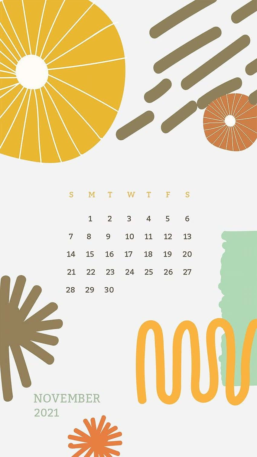 November 2021 Calendar, abstract sunburst, wave shapes, HD Phone Wallpaper